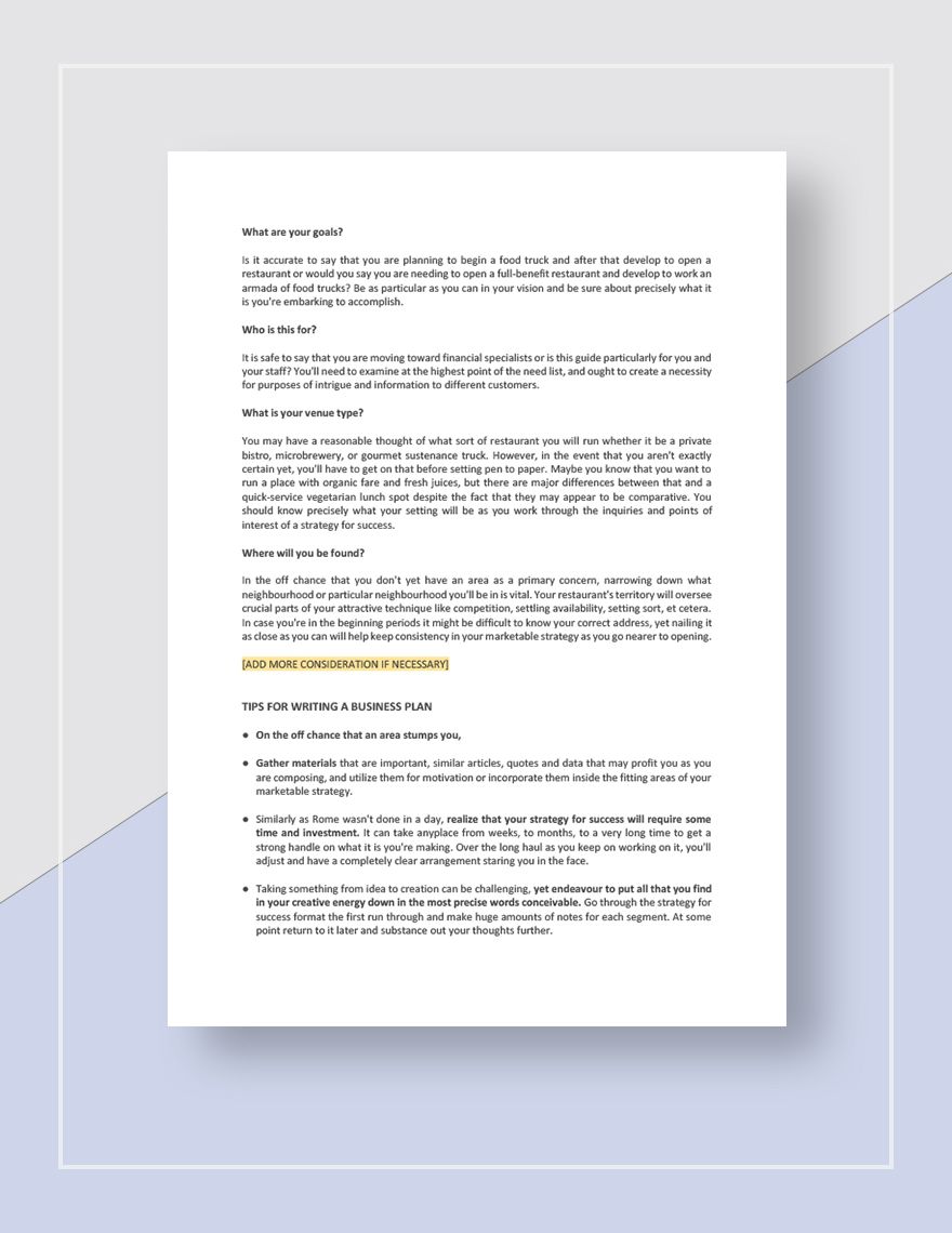 Restaurant Business Plan Guidelines Template