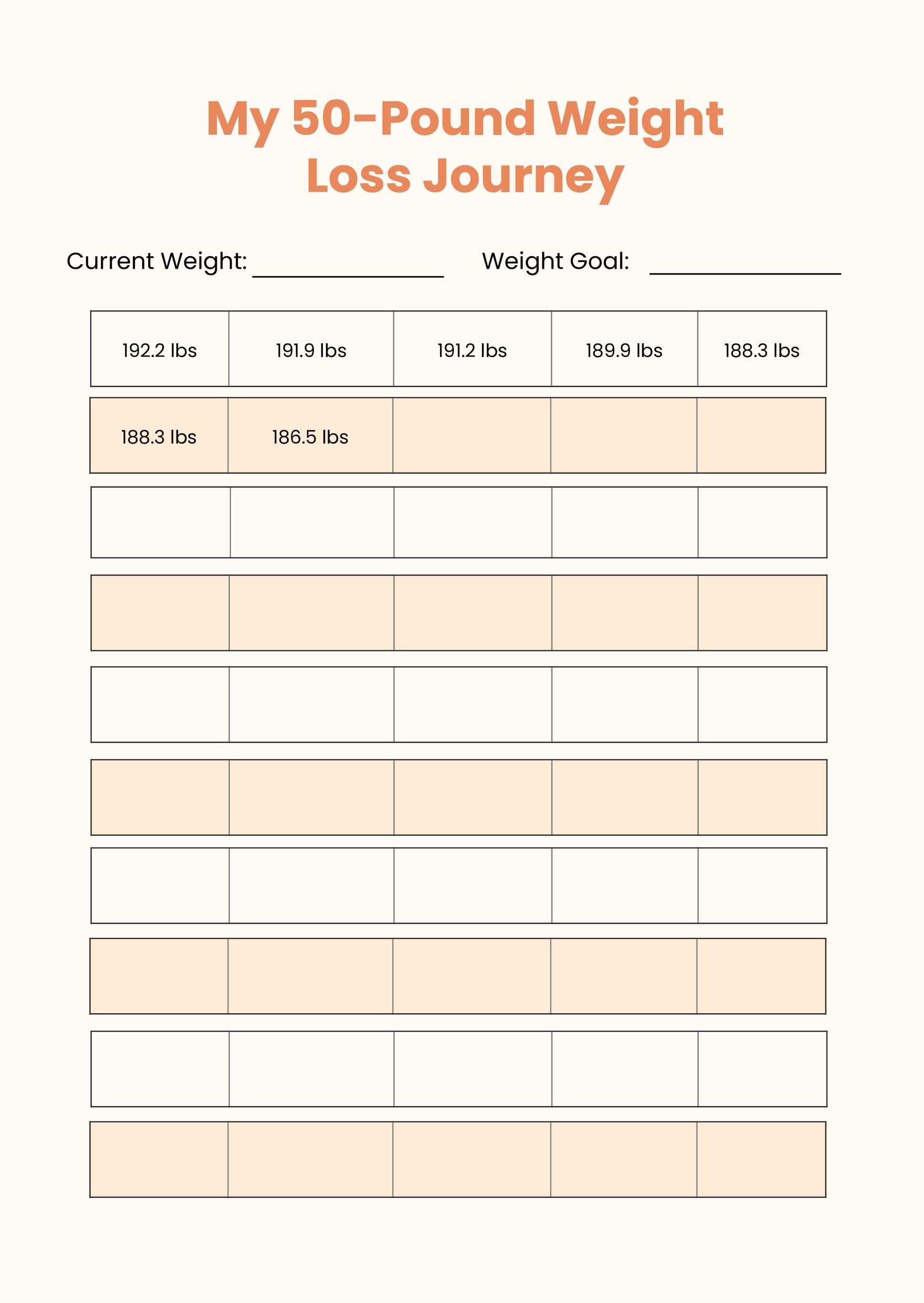 Weight Loss Chart - 50 Pounds