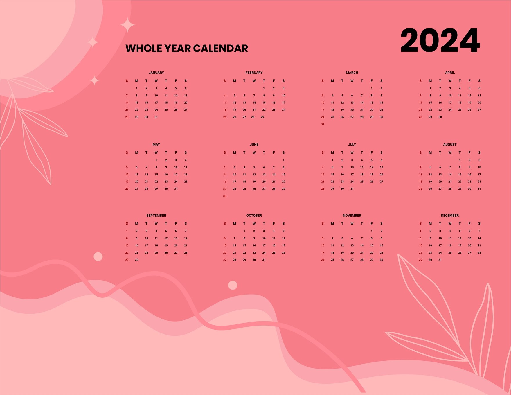 Pink Year 2024 Calendar