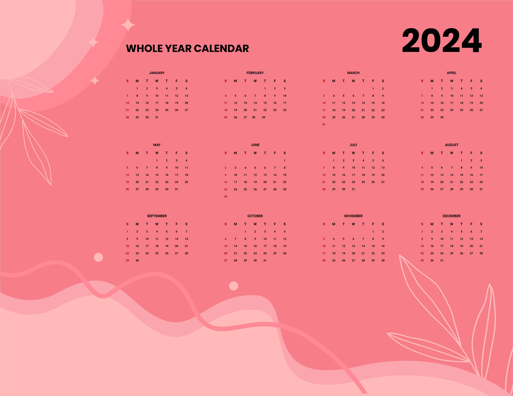 Pink Templates Design Free Download Template Net   Pink Year 2024 Calendar Kbxp6 