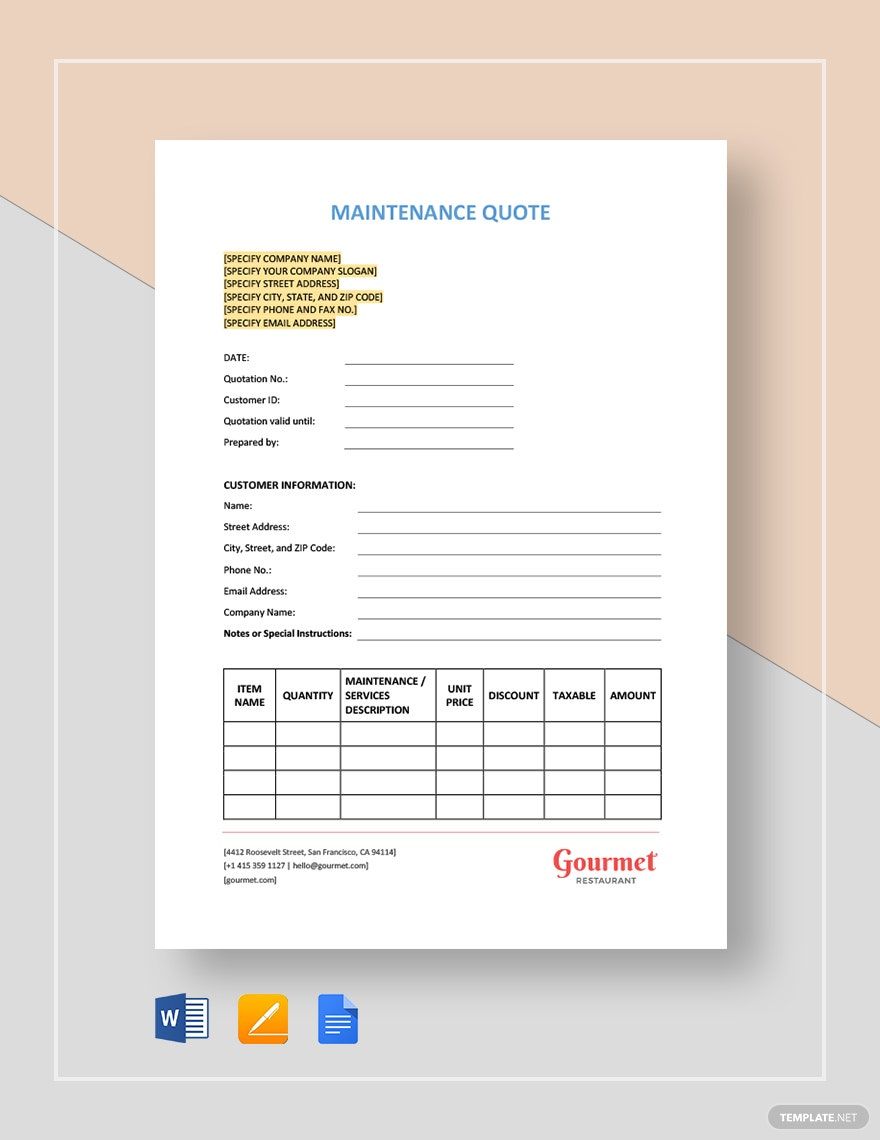 Maintenance Quote Template