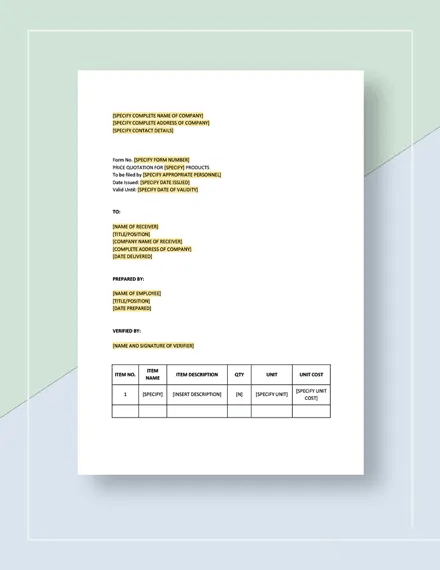 Price Quote Template