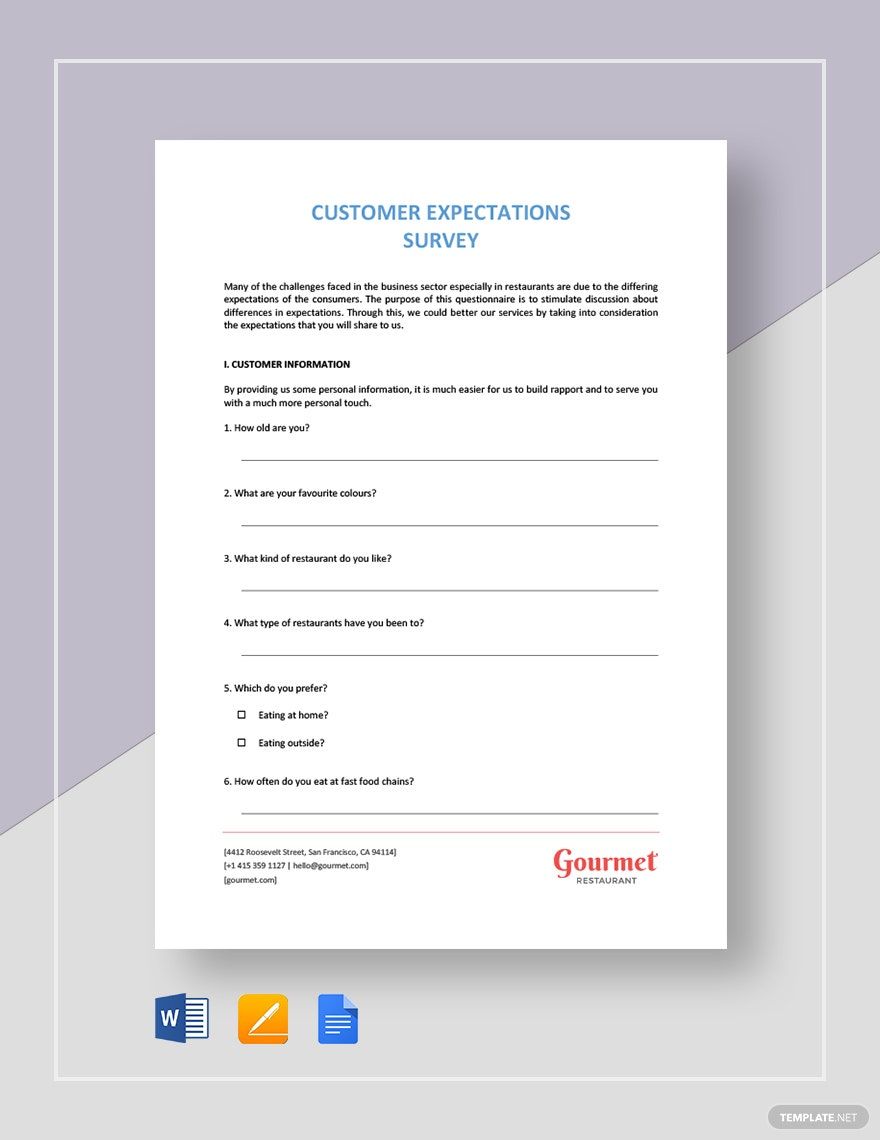 Restaurant Customer Expectation Survey Template
