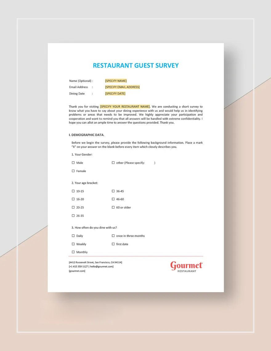 Free Restaurant Guest Survey Template