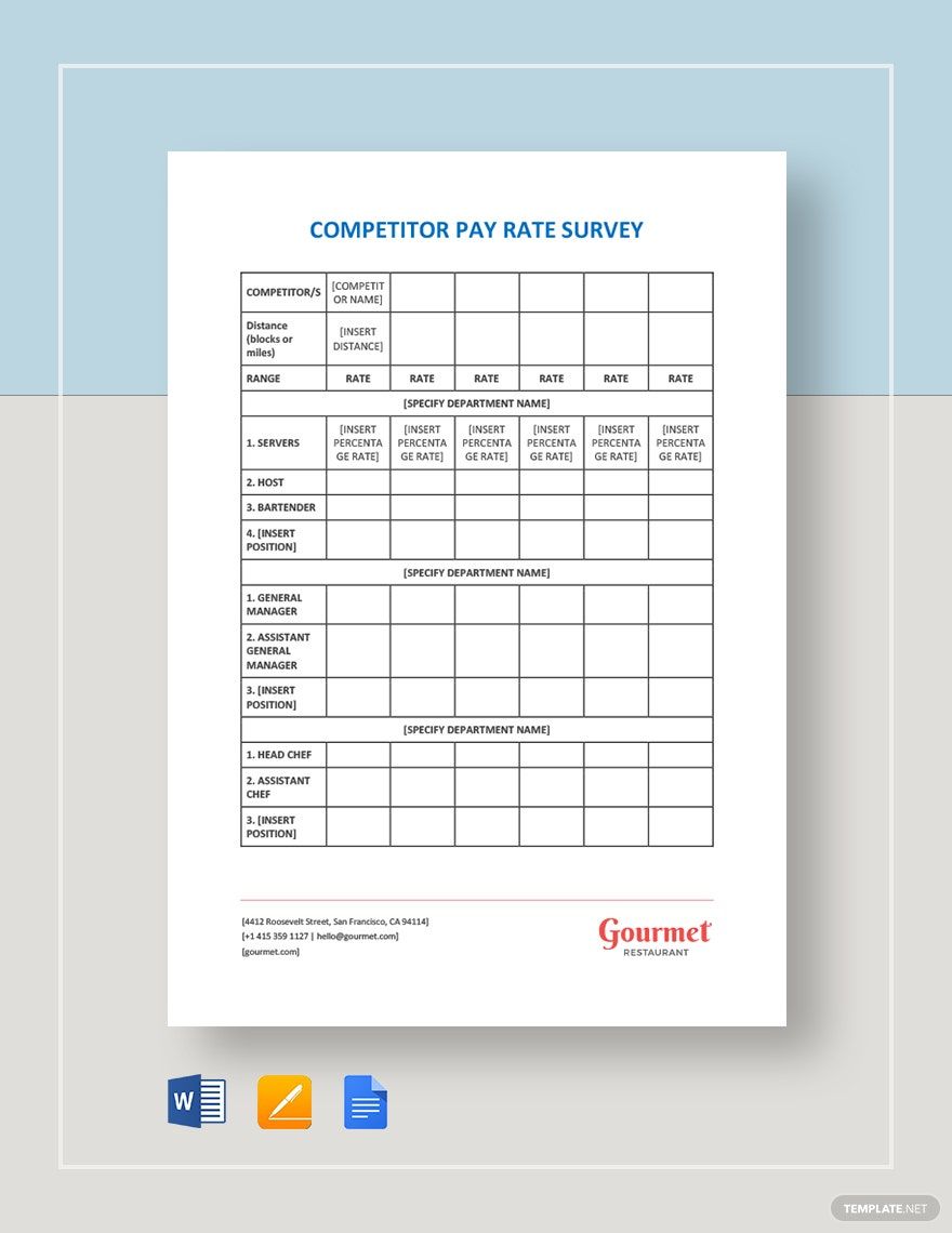 Restaurant Competitor Pay Rate Survey Template