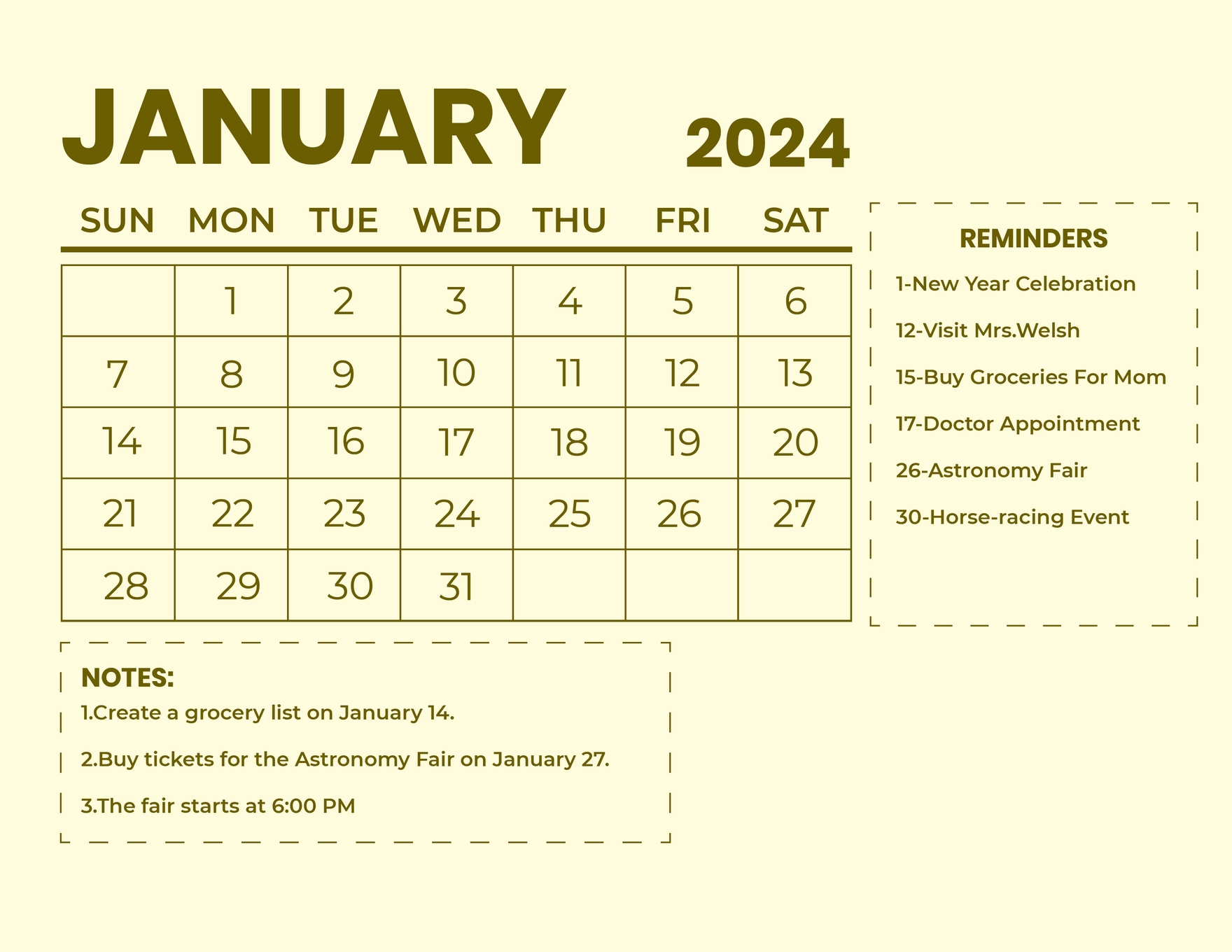 January 2024 Calendar