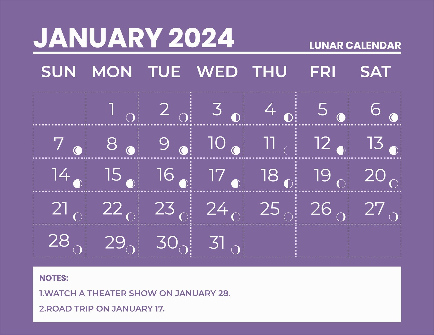 Lunar Calendar January 2024