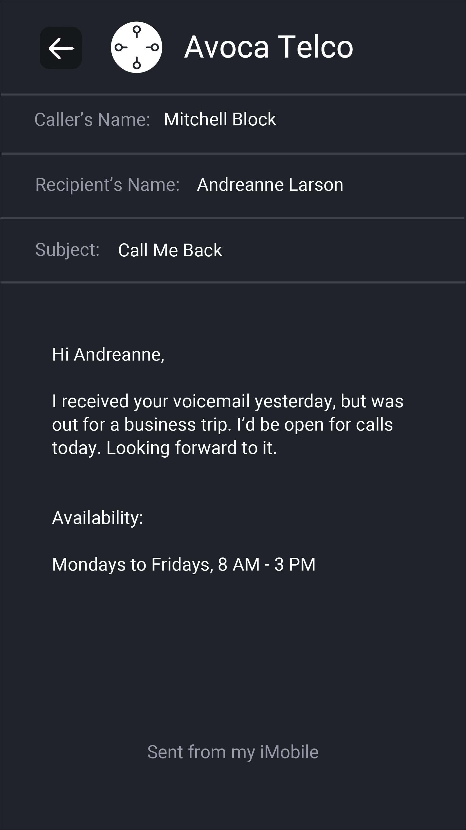 Phone Message Template For Email