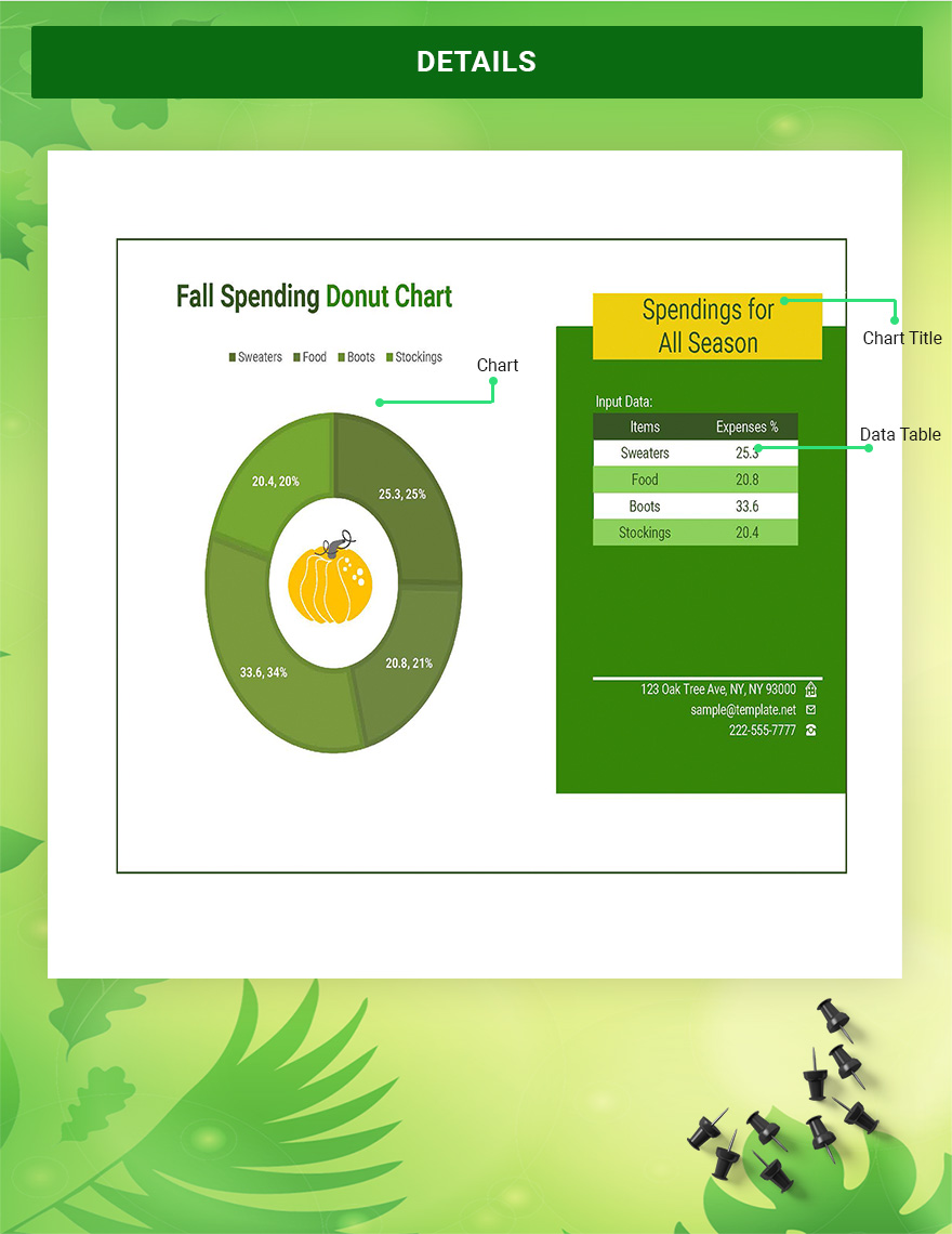 Fall Spending Donut Chart Google Sheets, Excel