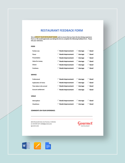 Restaurant Form Templates Classles Democracy