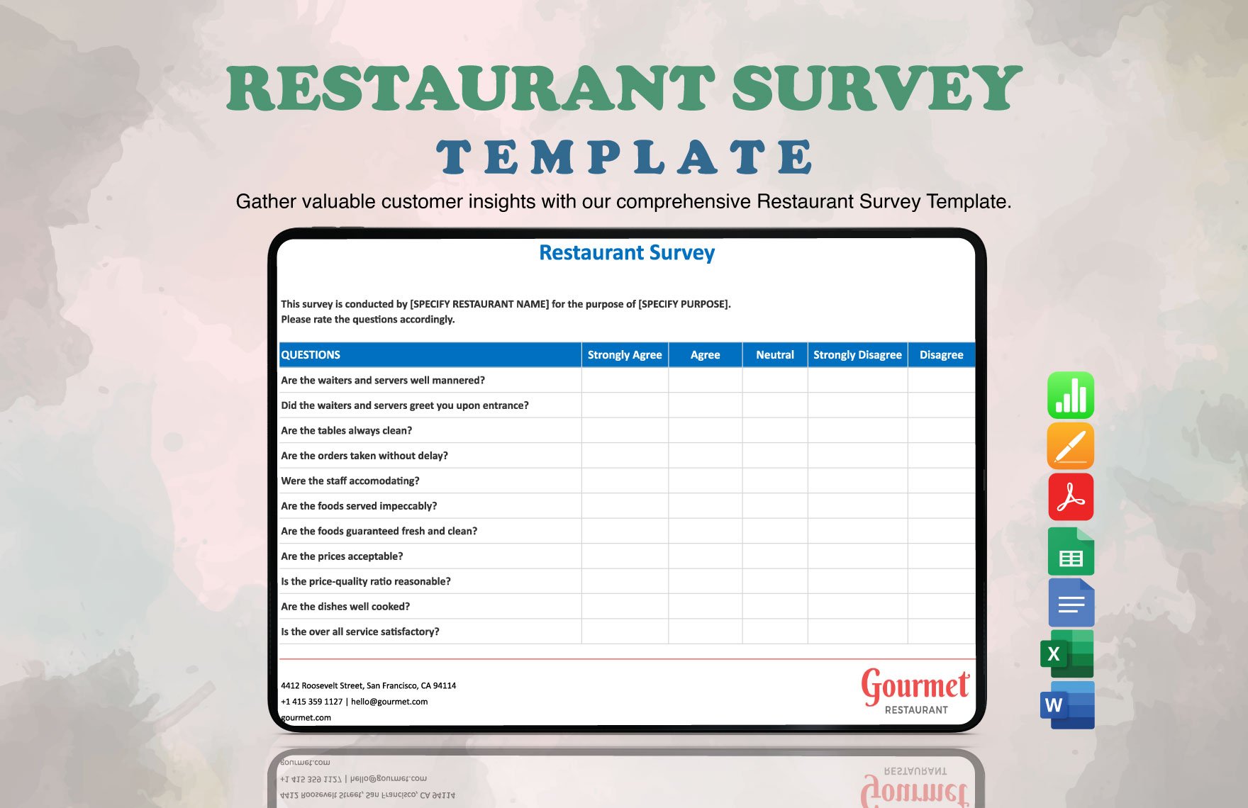 Sample Restaurant Survey Template in Word, Google Docs, Excel, PDF, Google Sheets, Apple Pages, Apple Numbers