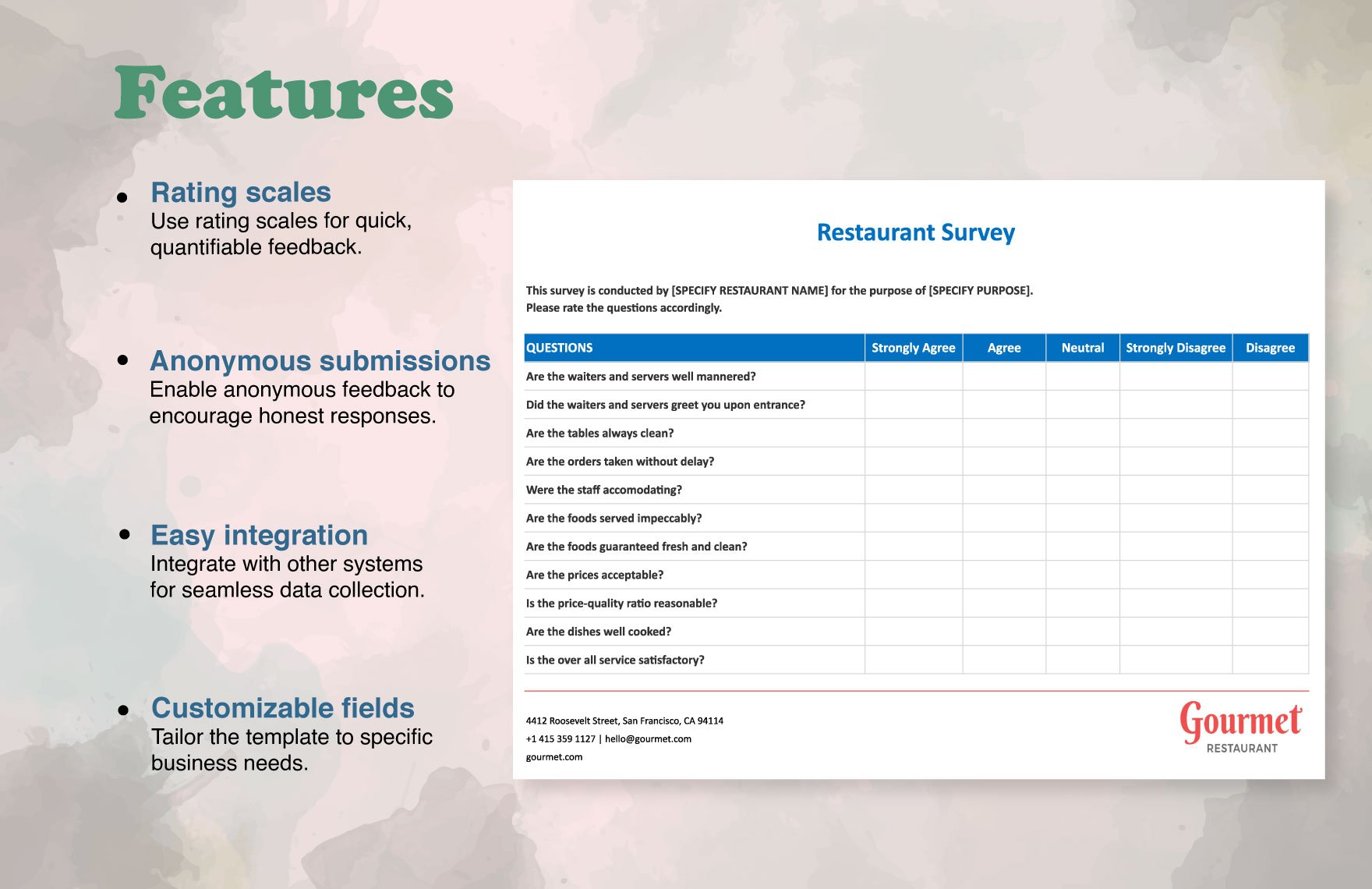Sample Restaurant Survey Template