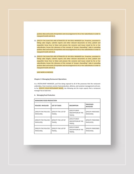 Restaurant Manager Training Manual Template - Google Docs, Word, Apple