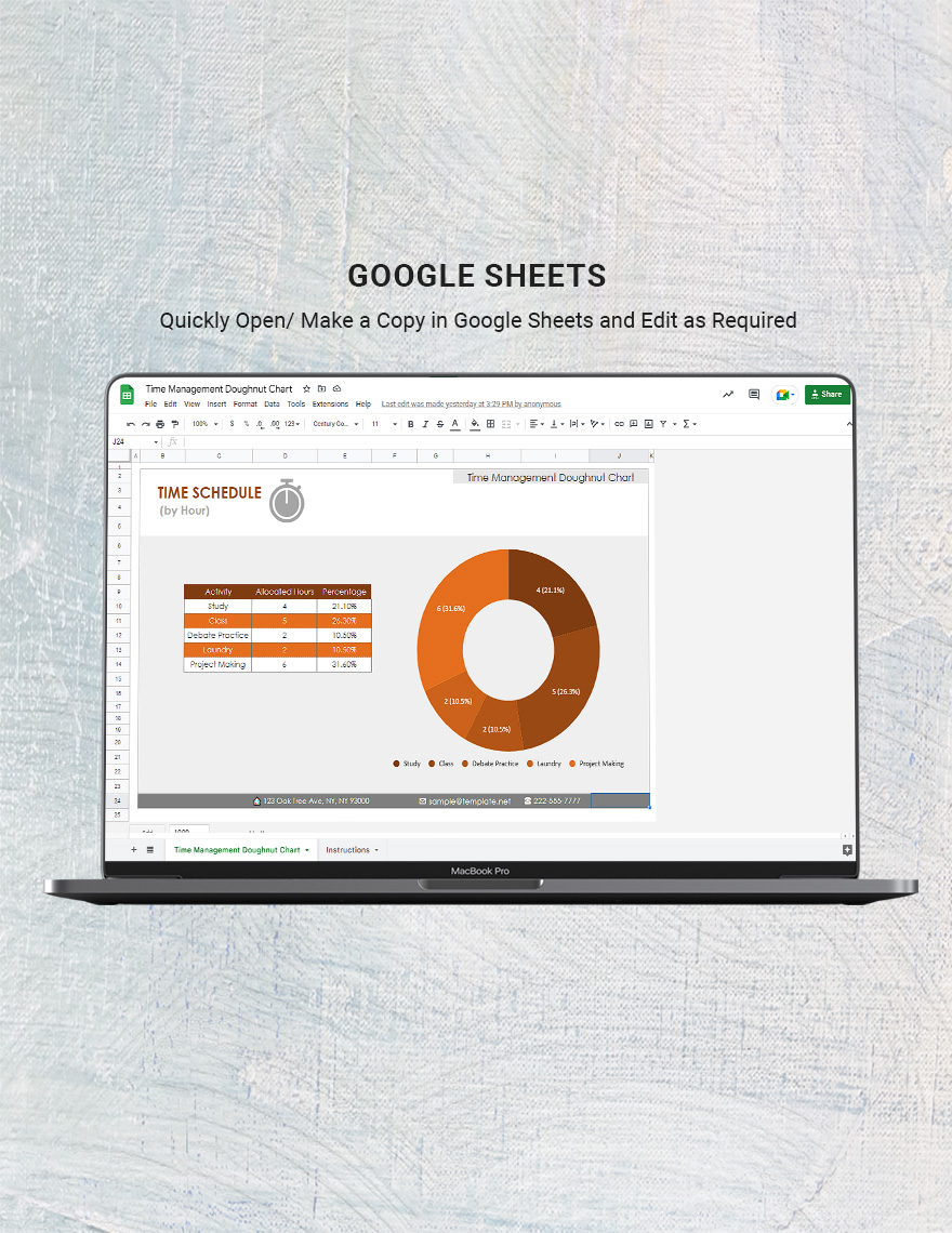 Time Management Doughnut Chart Google Sheets Excel Template Time management doughnut chart google sheets excel template
