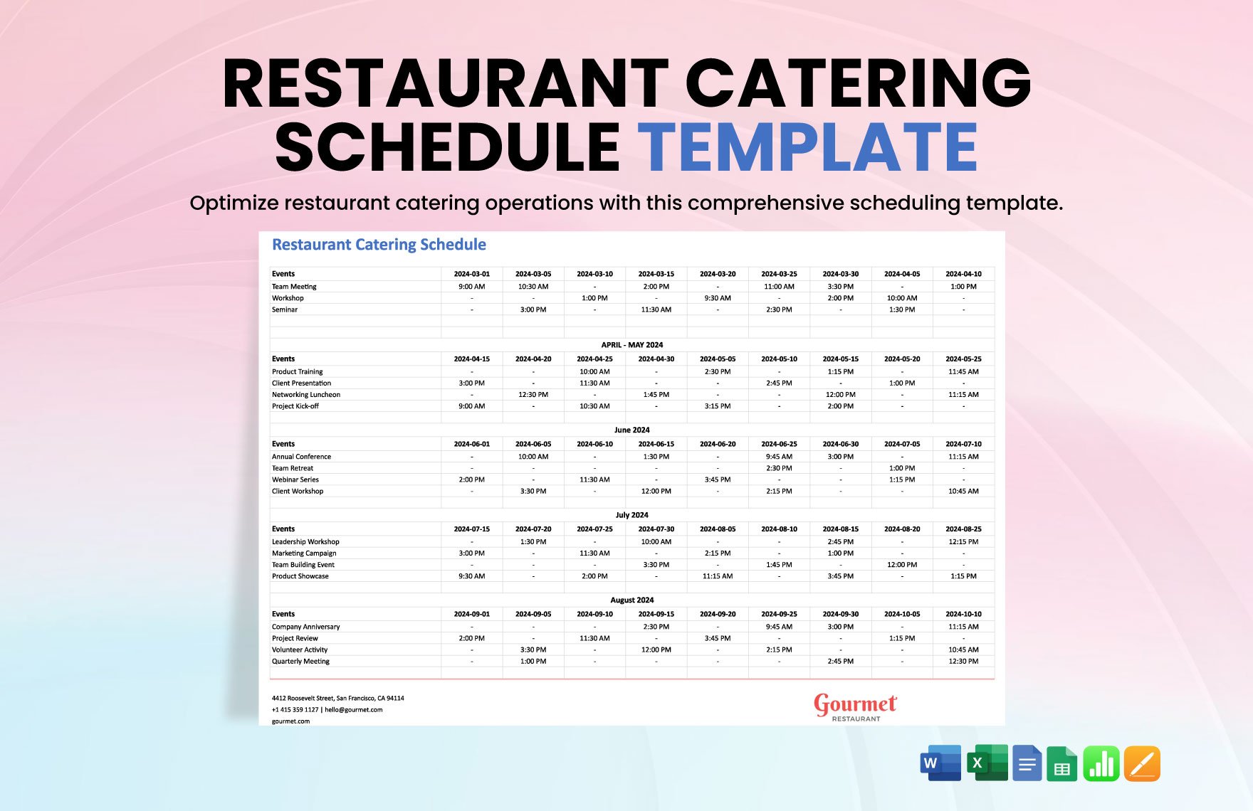 Restaurant Catering Schedule Template