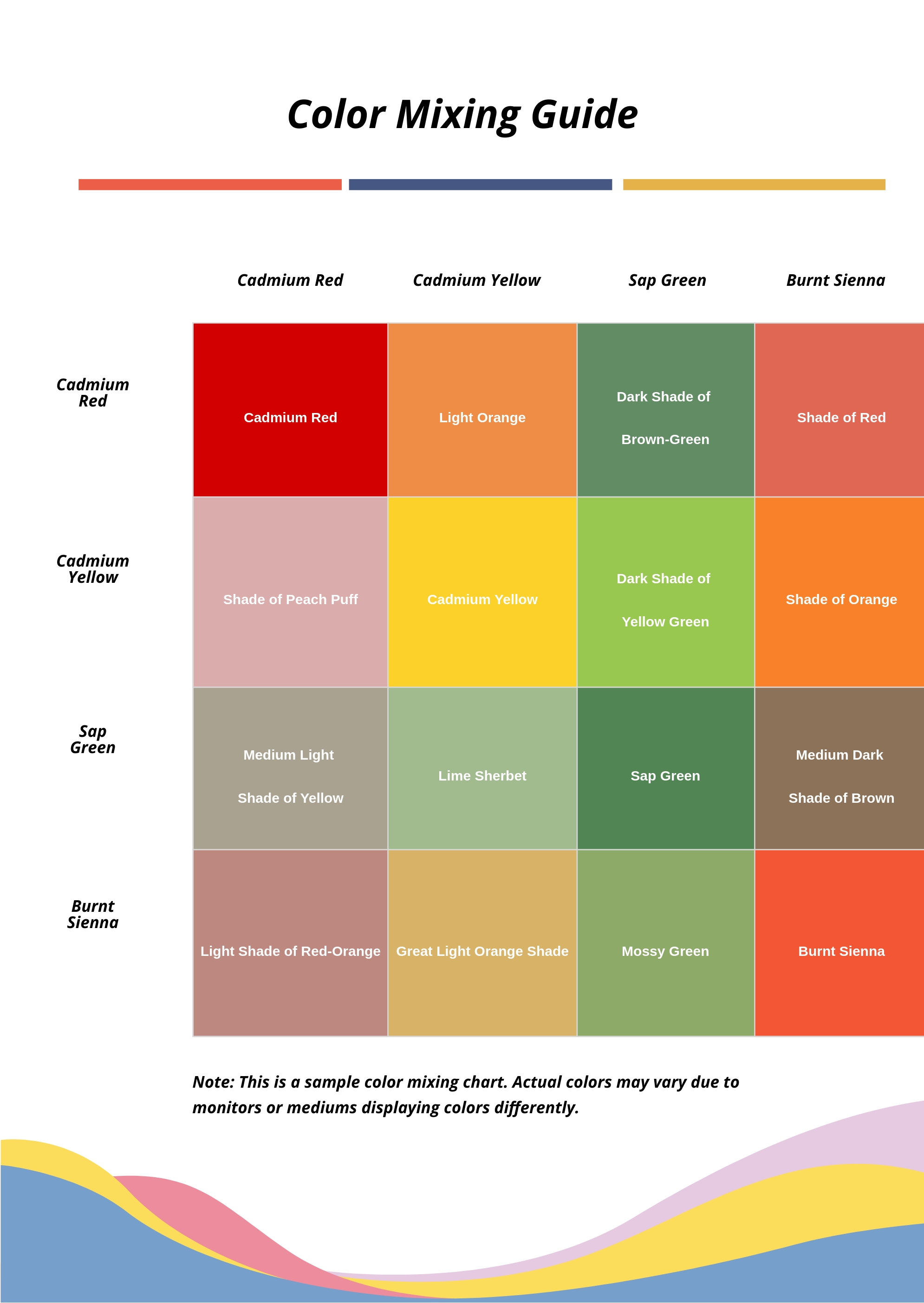 Square Color Mixing Chart