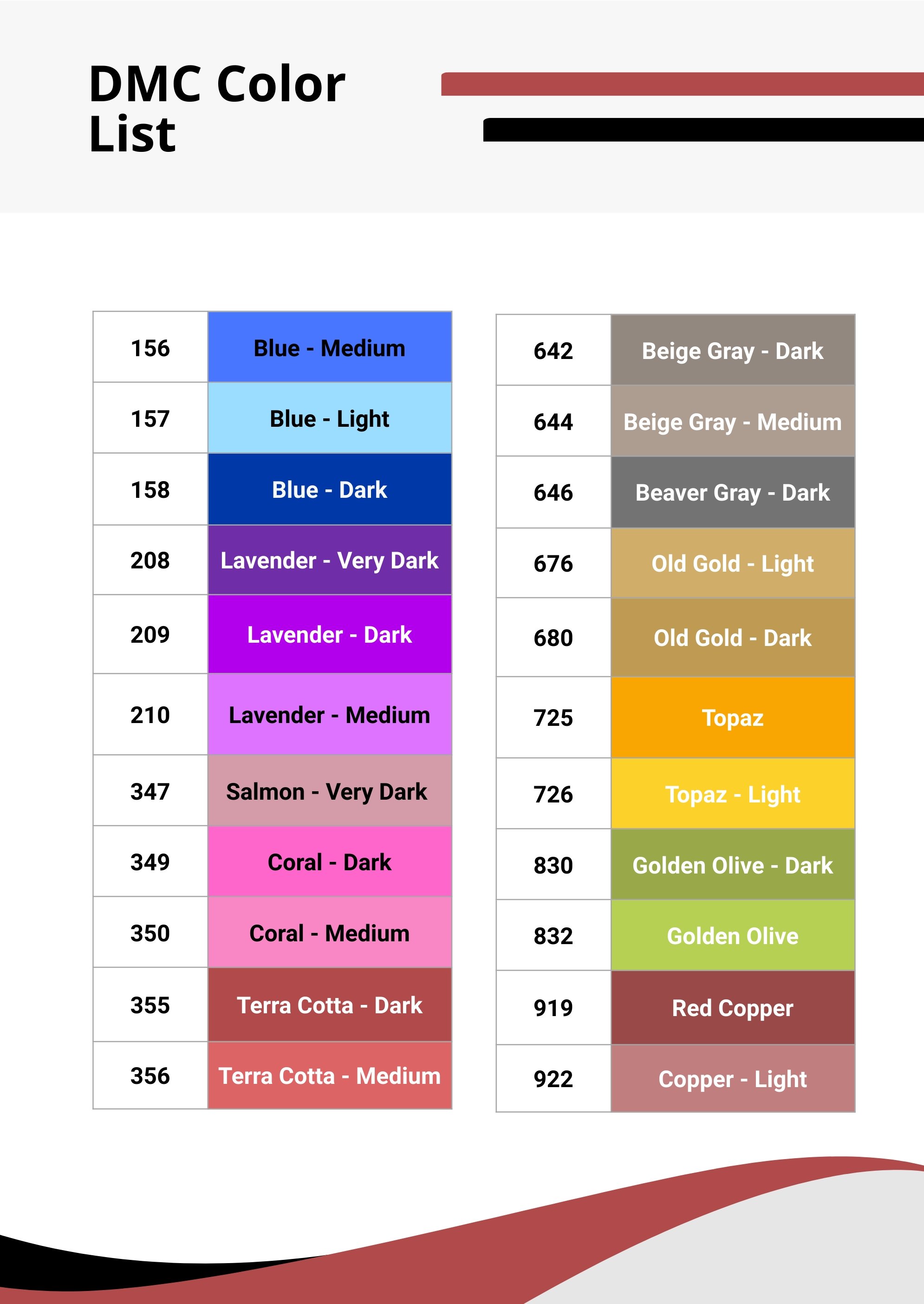 Printable DMC Color Chart