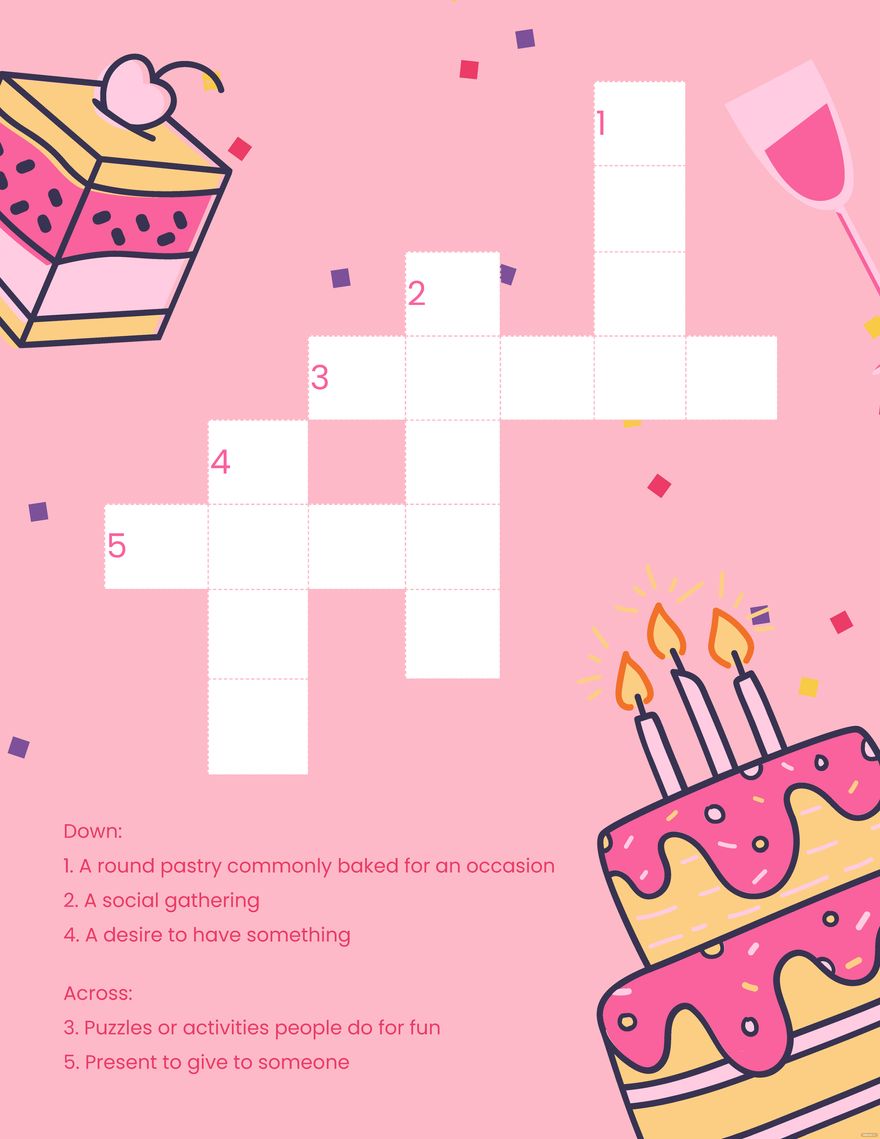 Birthday Crossword in Word, Illustrator, PSD