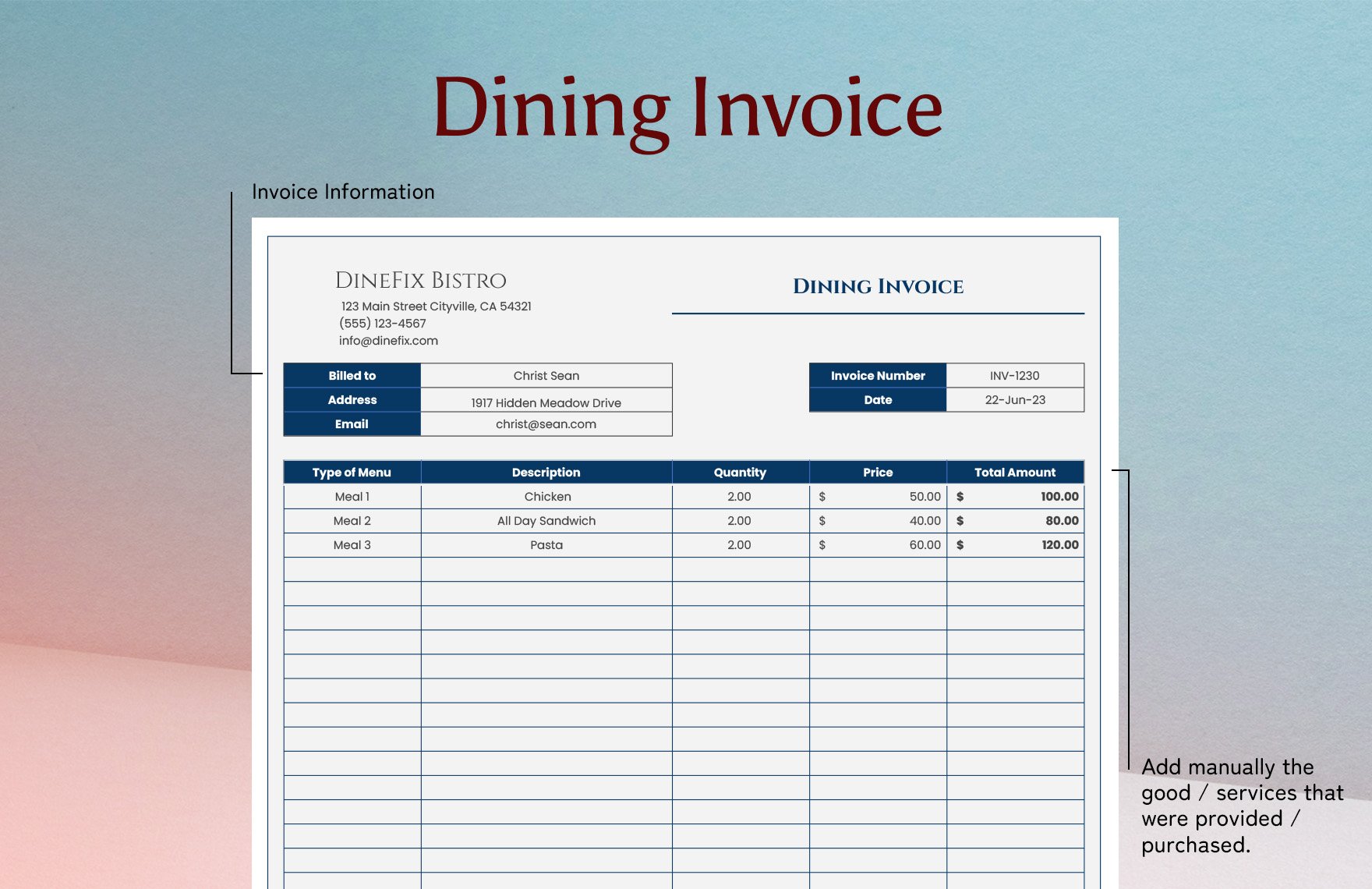 Dining Invoice Template