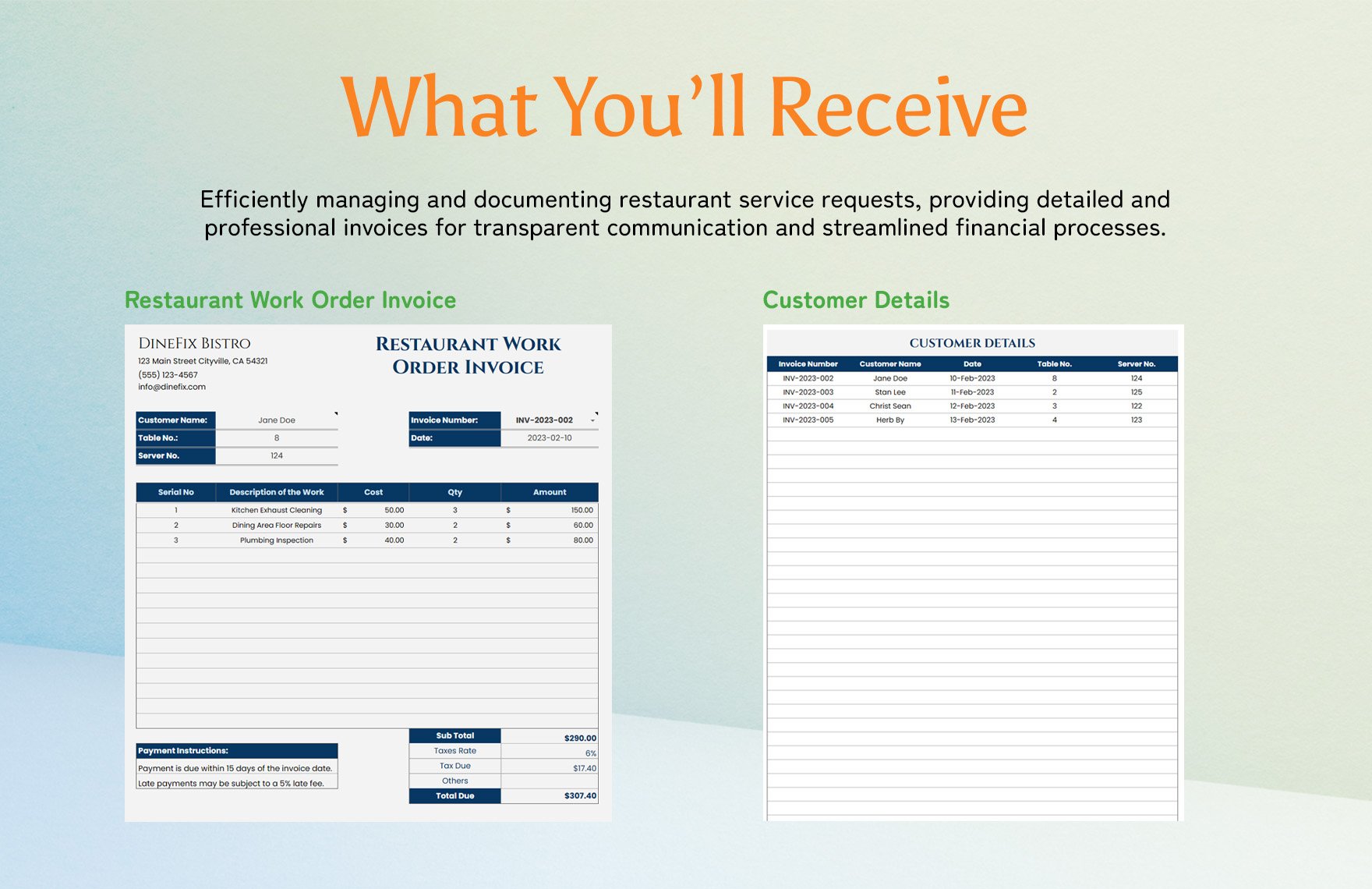 Restaurant Work Order Invoice Template