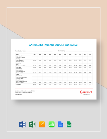 annual restaurant budget worksheet