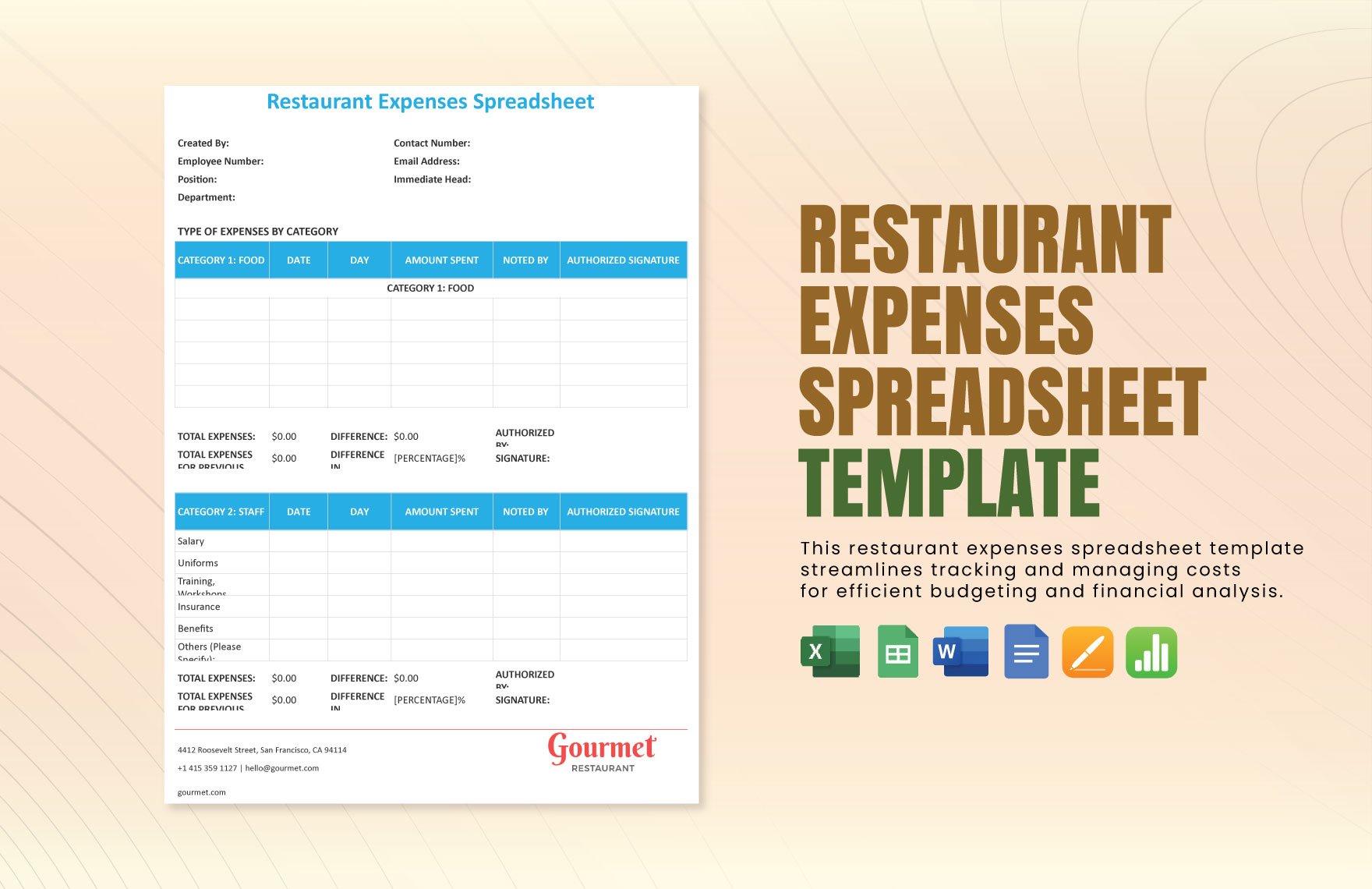Restaurant Expenses Spreadsheet Template