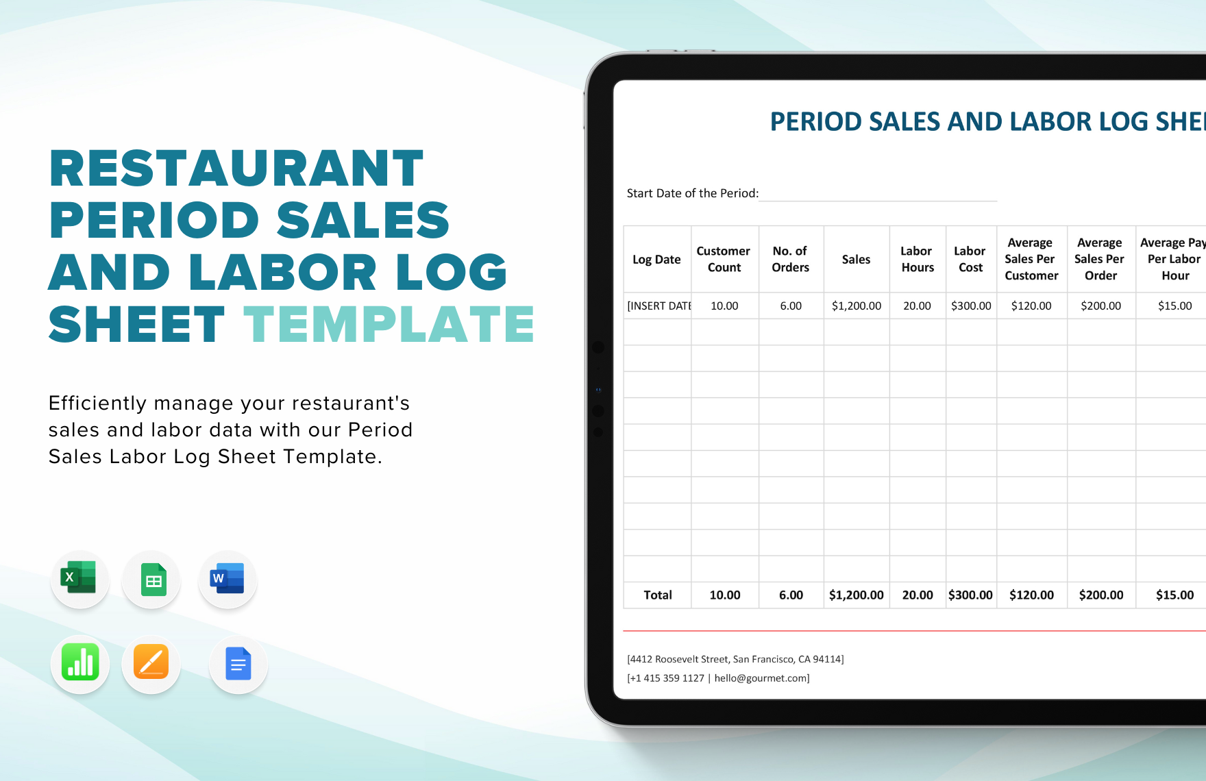Restaurant Period Sales and Labor Log Sheet Template in Word, Google Docs, Excel, Google Sheets, Apple Pages, Apple Numbers
