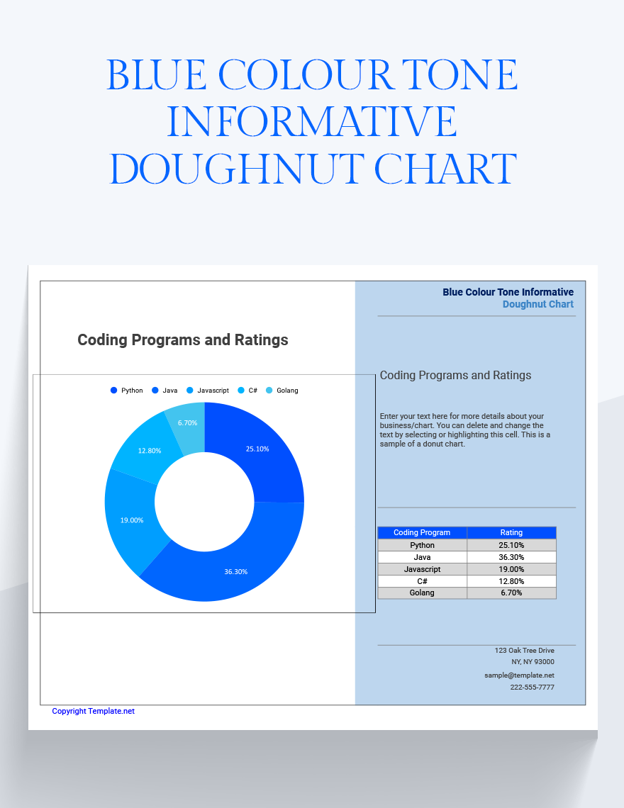 Blue Colour Tone Informative Doughnut Chart Google Sheets, Excel
