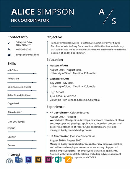 HR Resume Format Template - Illustrator, InDesign, Word, Apple Pages, PSD, Publisher