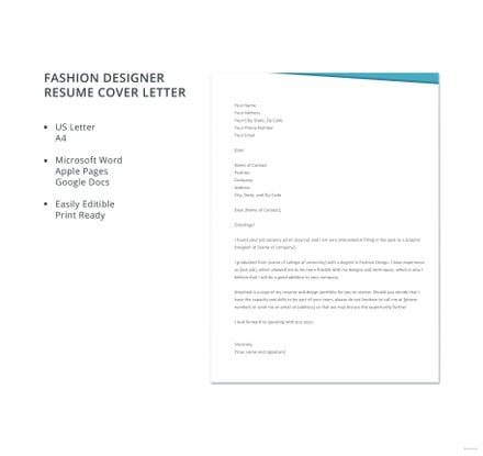 sample cover letter for fashion designer job
