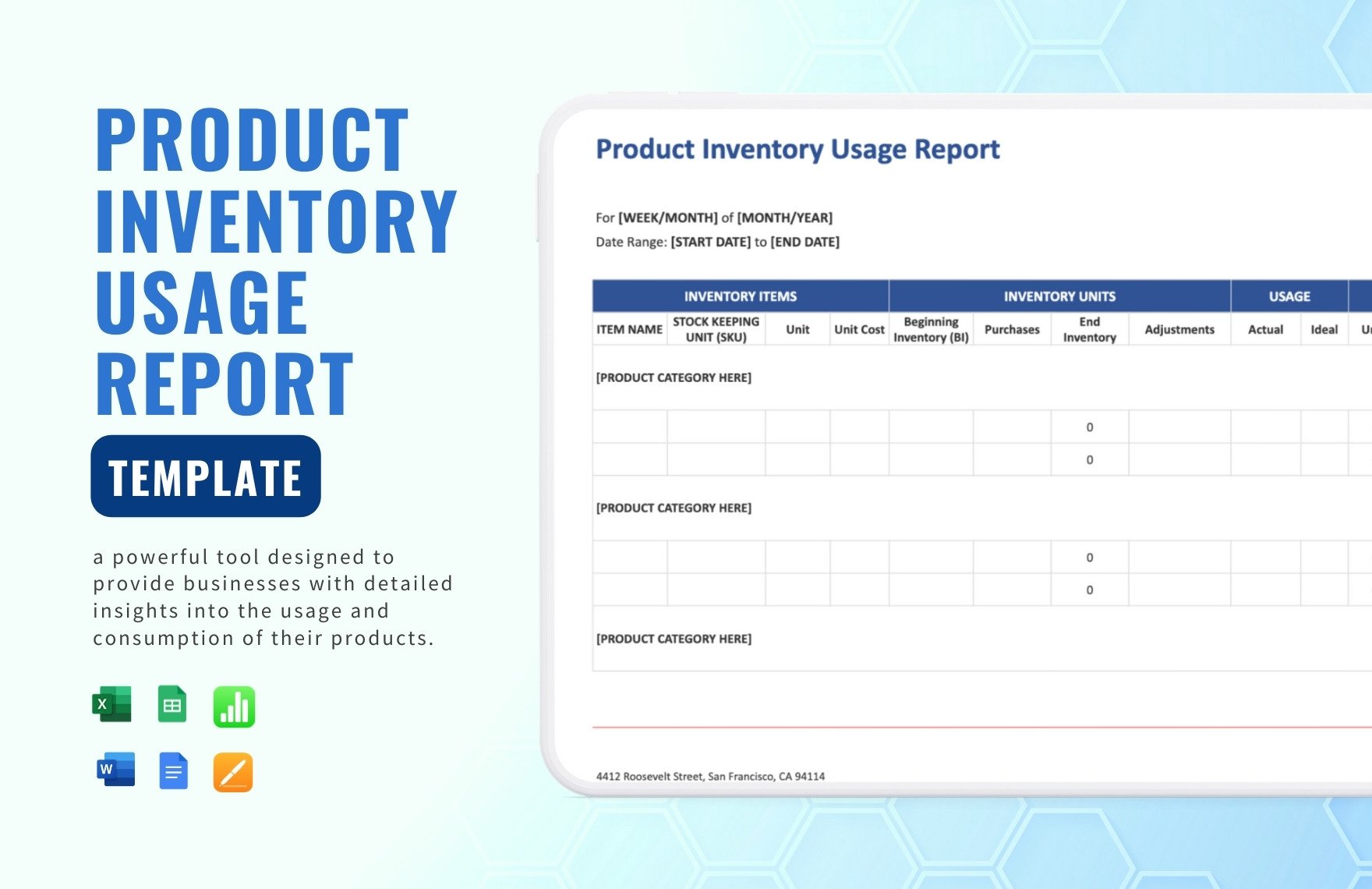 Product Inventory Usage Report Template