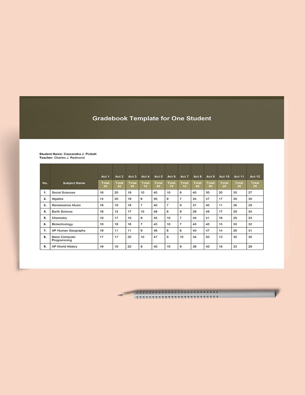 Gradebook Template For One Student