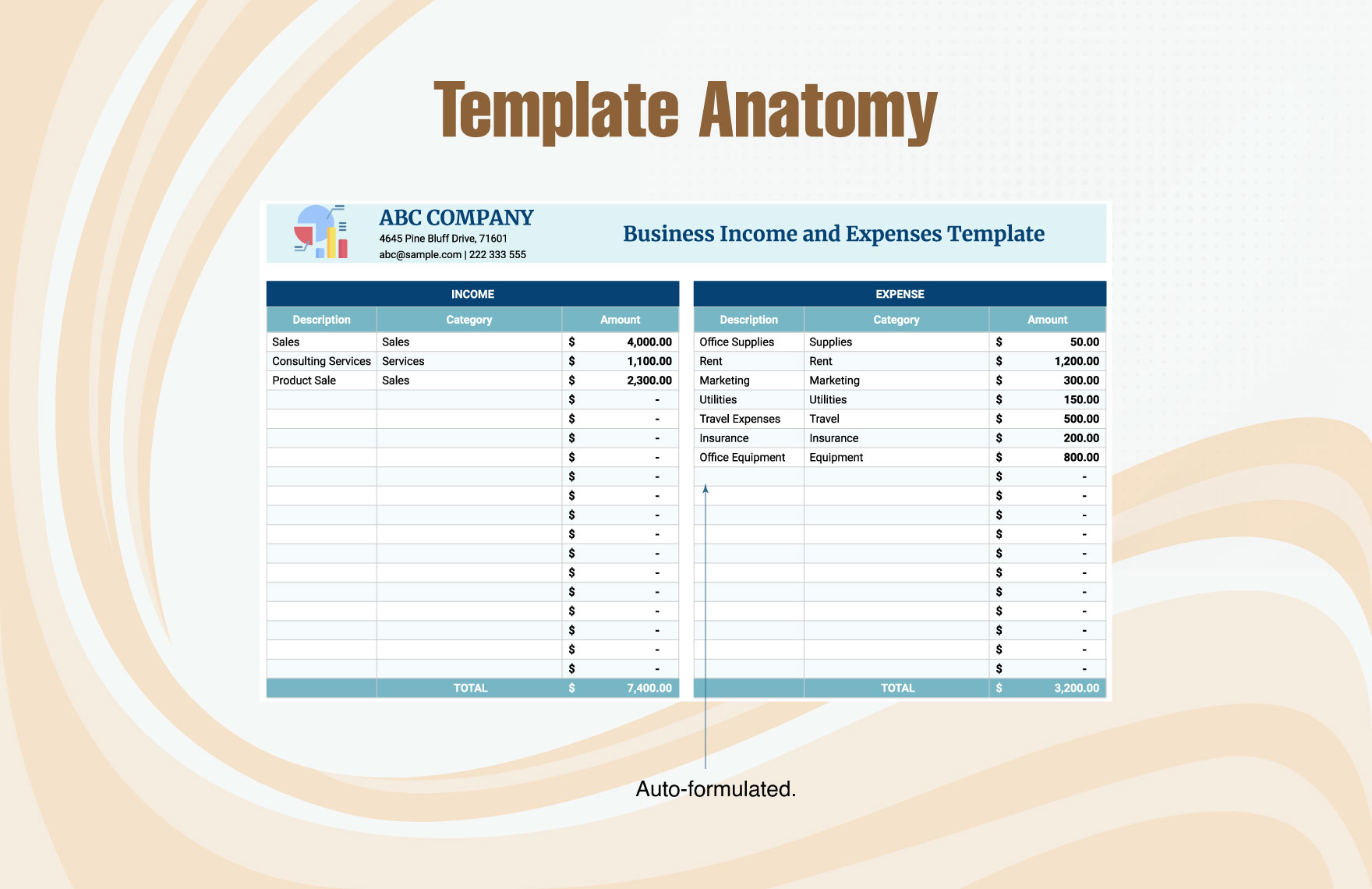 Business Income & Expenses Worksheet Template