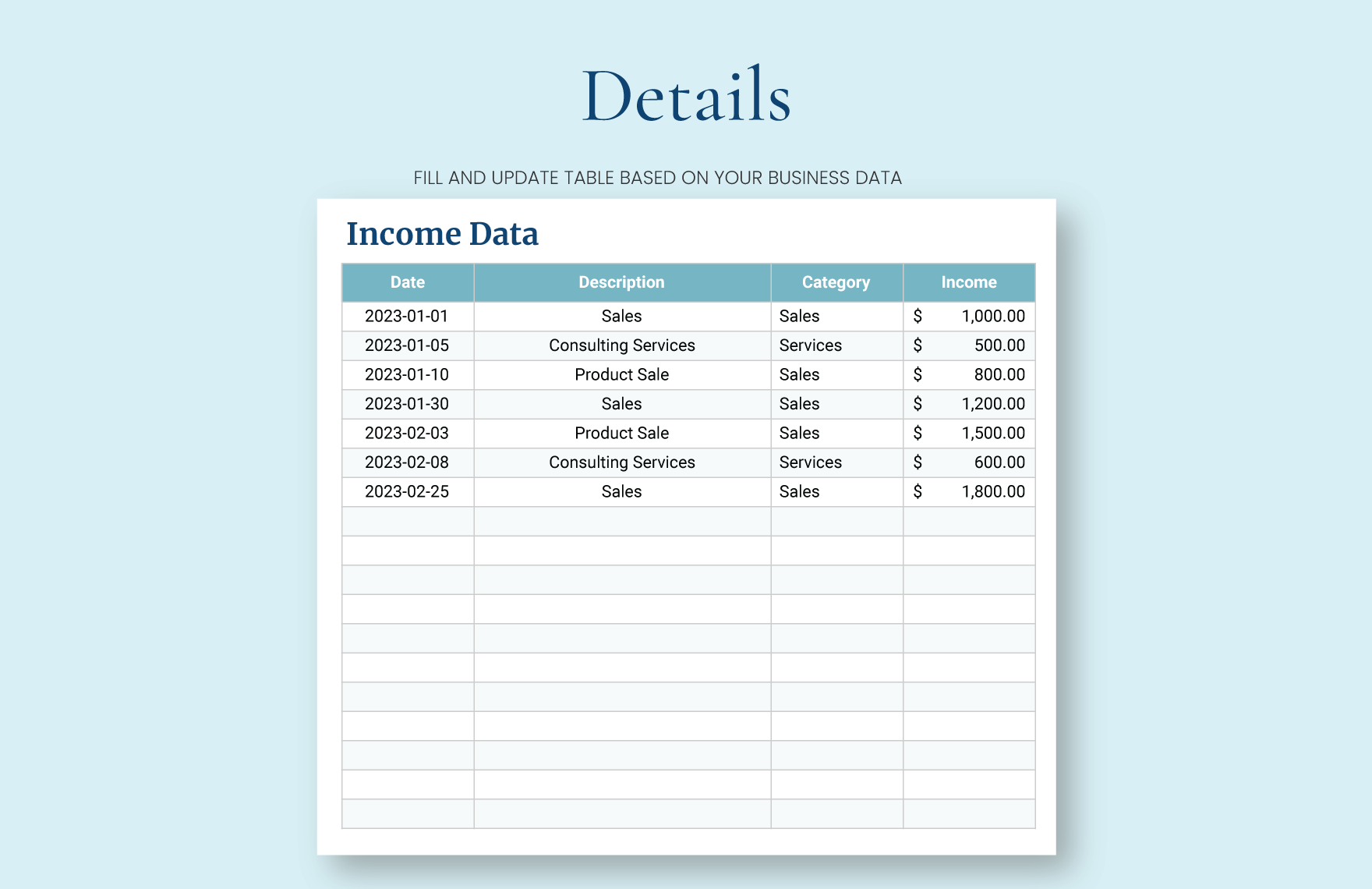 Business Income Expenses Worksheet Template