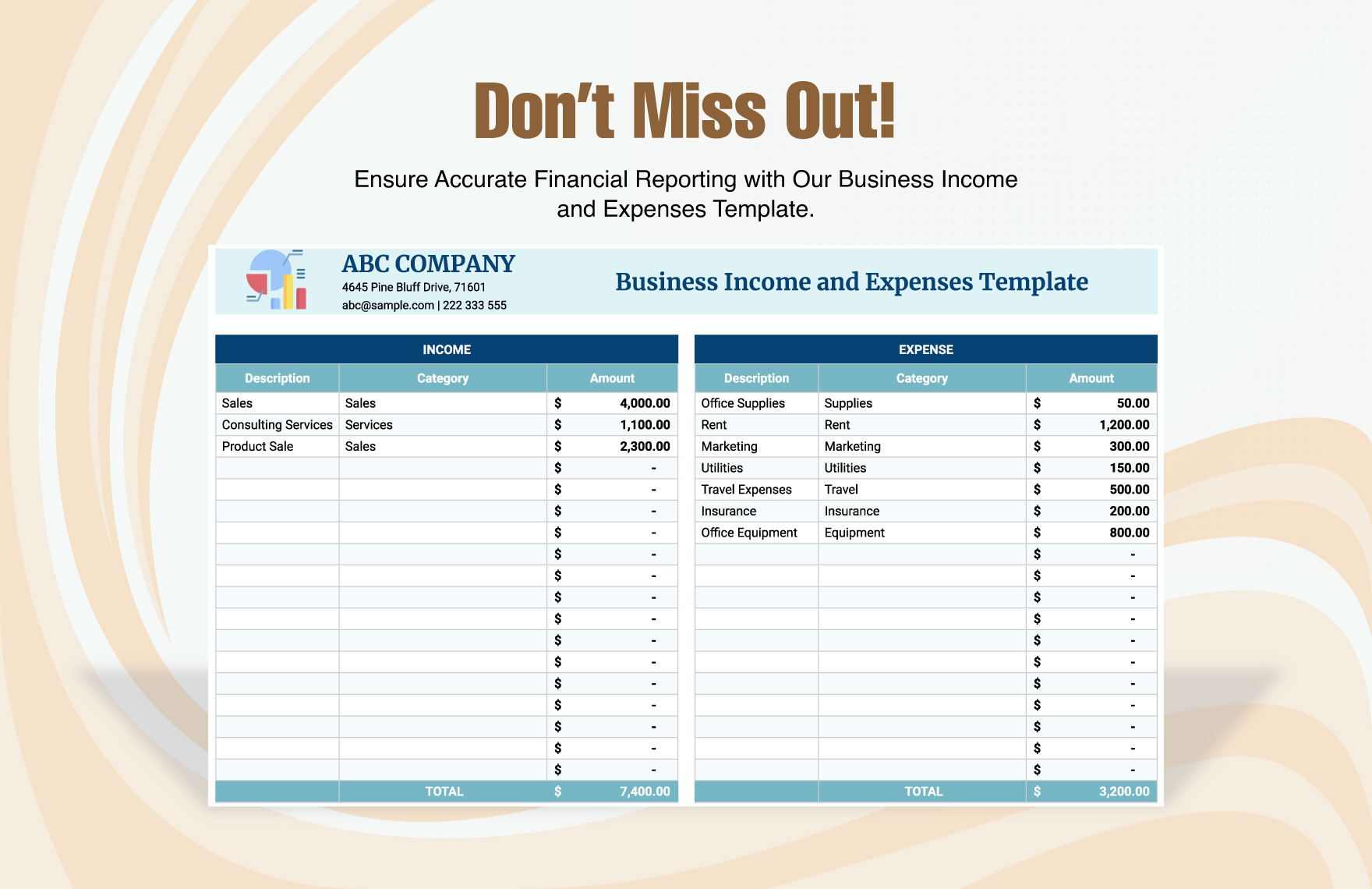 Business Income & Expenses Worksheet Template