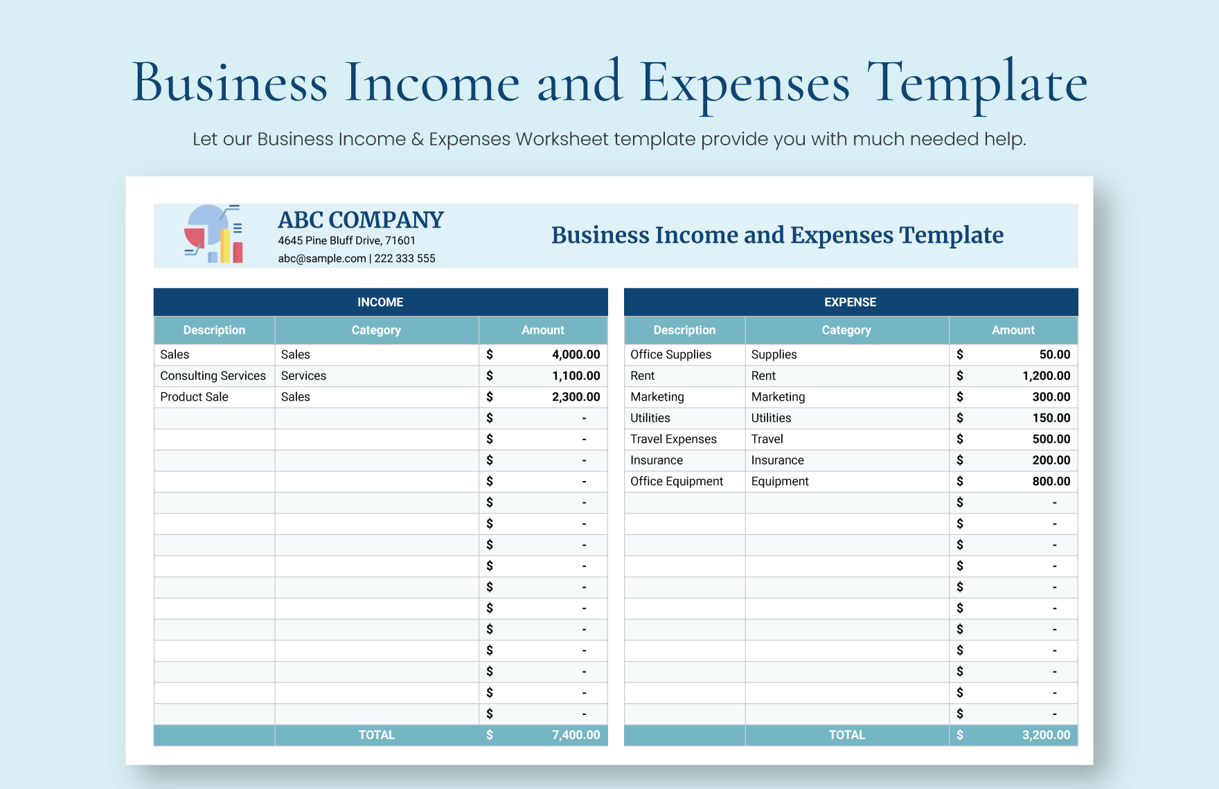 Business Income & Expenses Worksheet Template in Google Docs, Pages, Word, Apple Numbers, Excel, Google Sheets - Download | Template.net