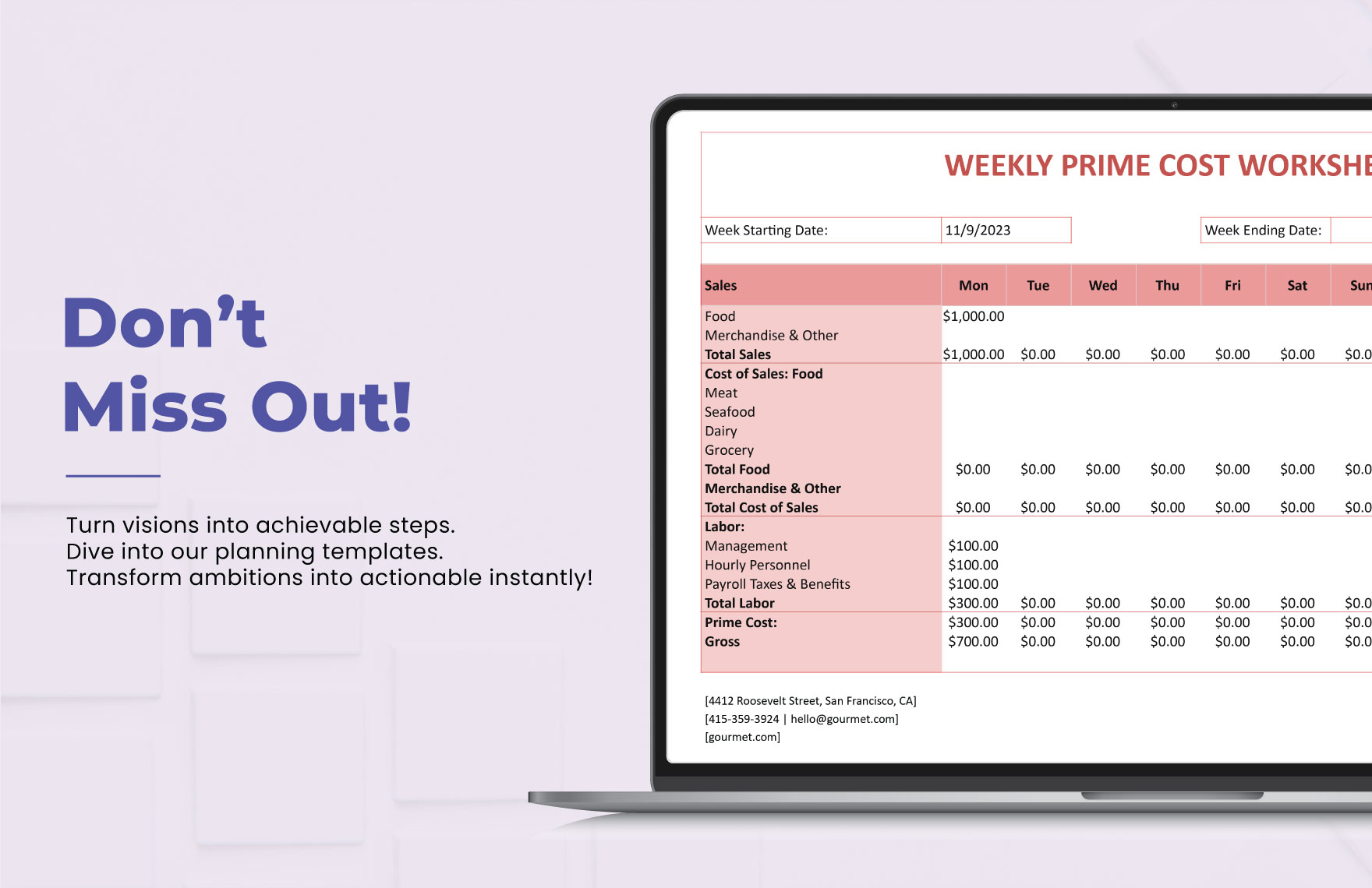 Weekly Prime Cost Worksheet Template - Download in Word, Google Docs ...