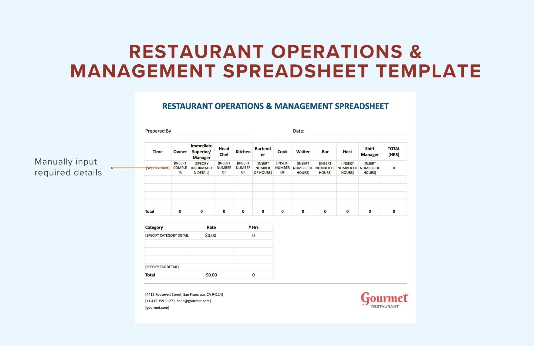 Restaurant Operations & Management Spreadsheet Template