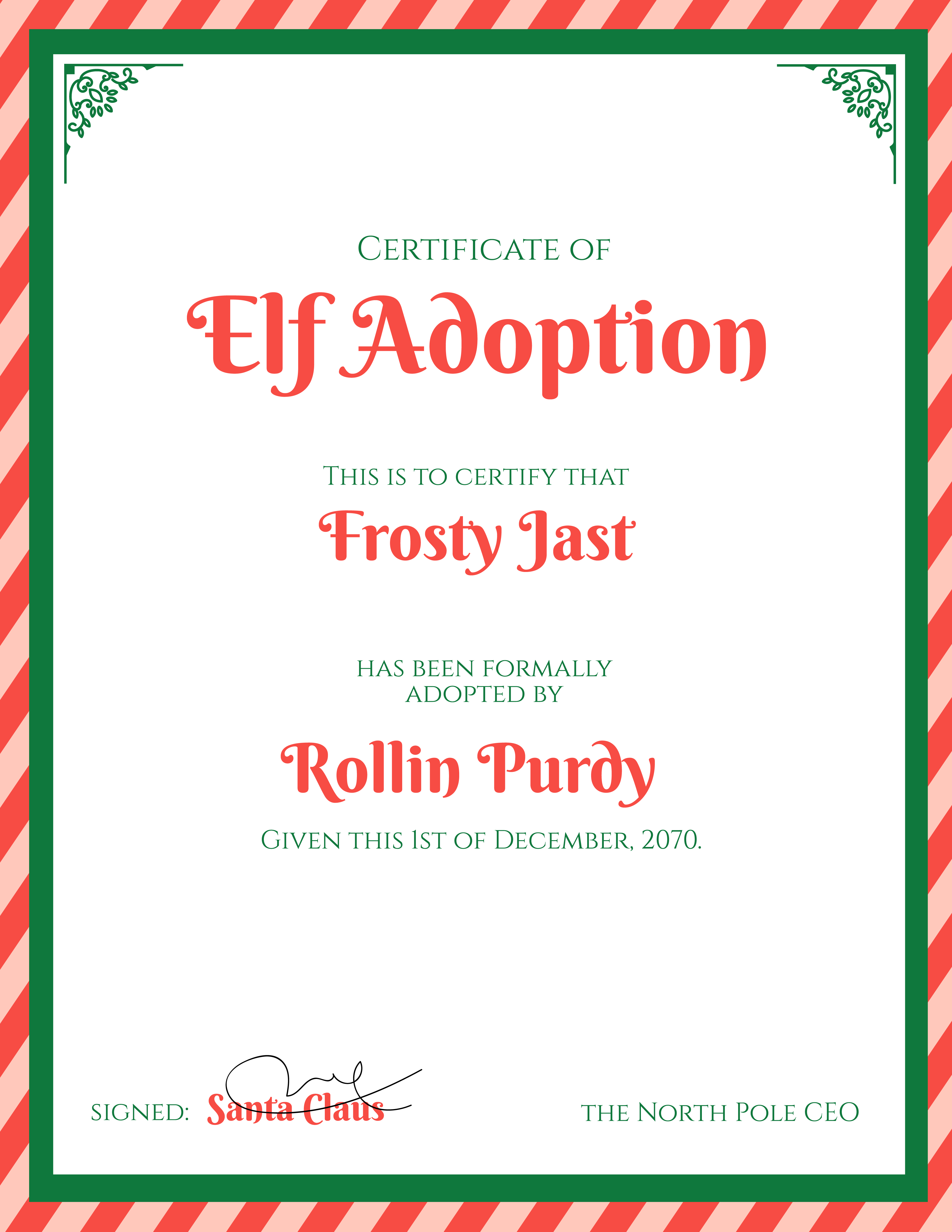Elf Adoption Certificate Template