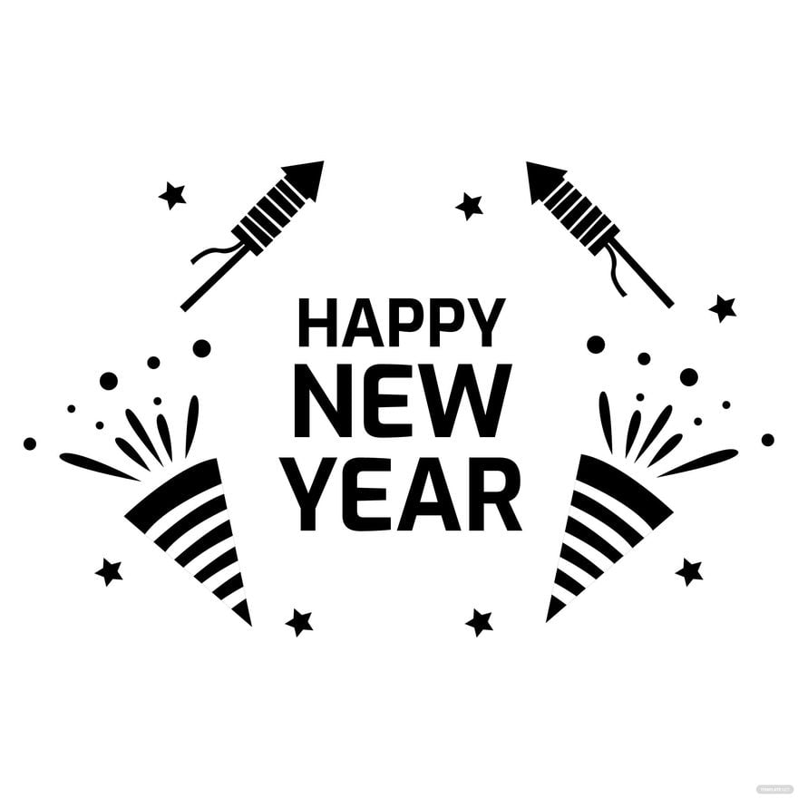 happy new year clipart black and white