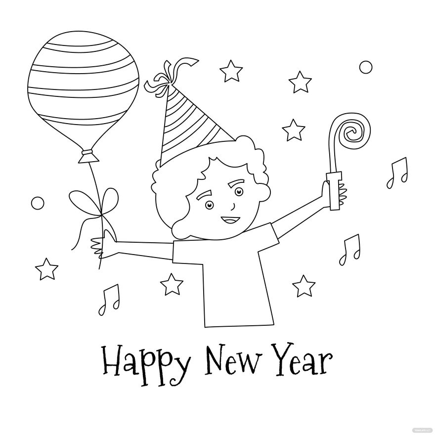 New Year's Day Cartoon Drawing - EPS, Illustrator, JPG, PSD, PNG, SVG |  