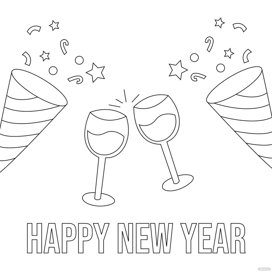 New Year's Day Cartoon Drawing - EPS, Illustrator, JPG, PSD, PNG, SVG |  