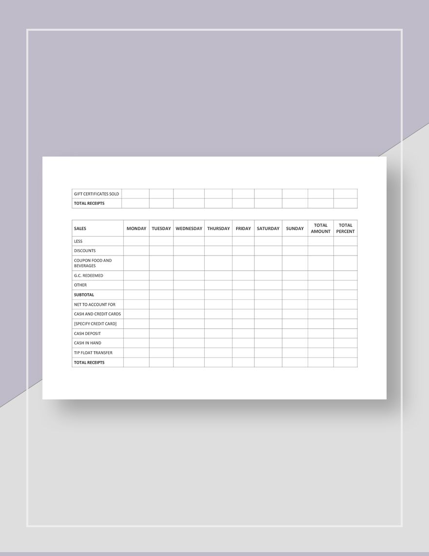 Restaurant Daily Report Template