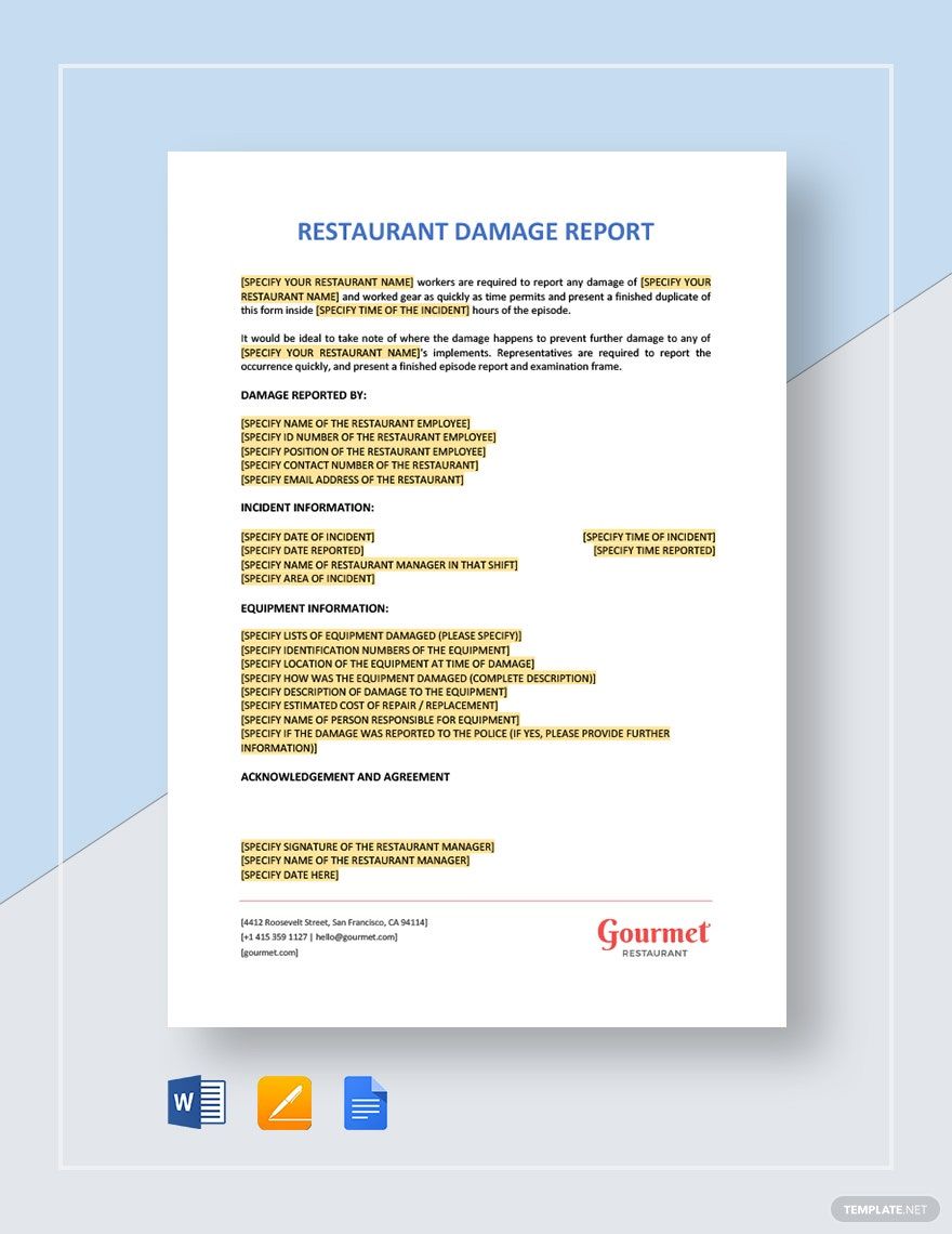Restaurant Damage Report Template