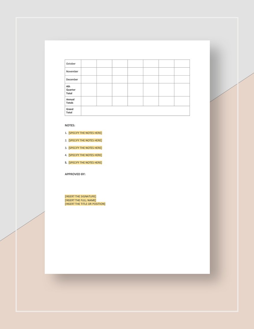 Restaurant Annual Expense Report Template