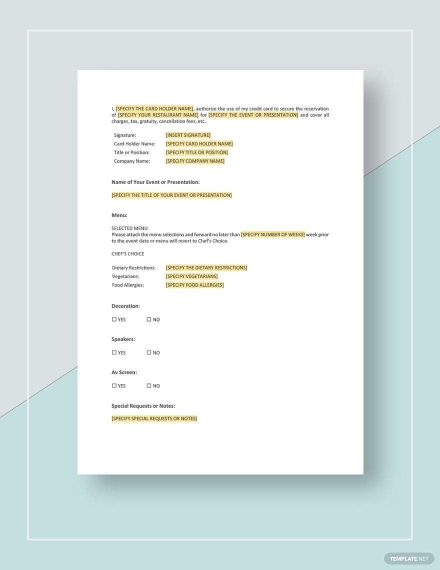 Reservation Form Template Download In Word Google Docs PDF Apple 