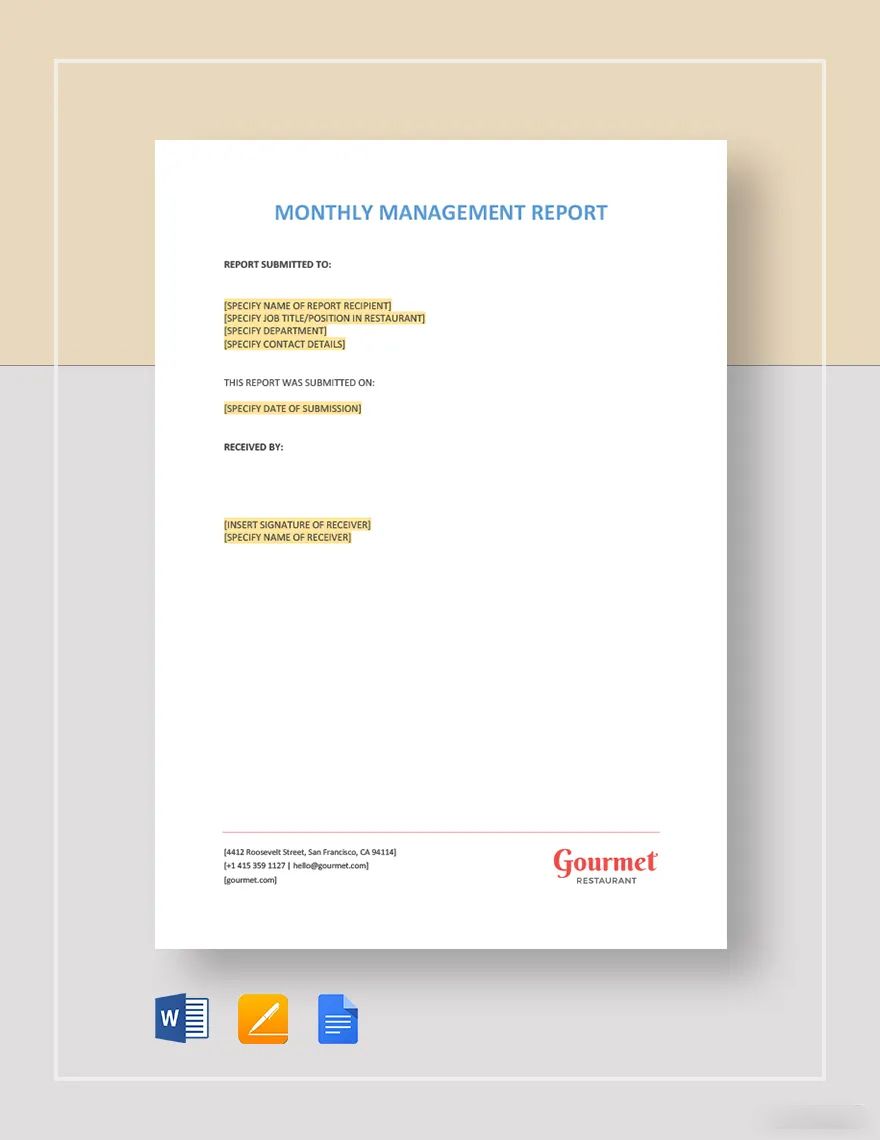 Monthly Management Report Template