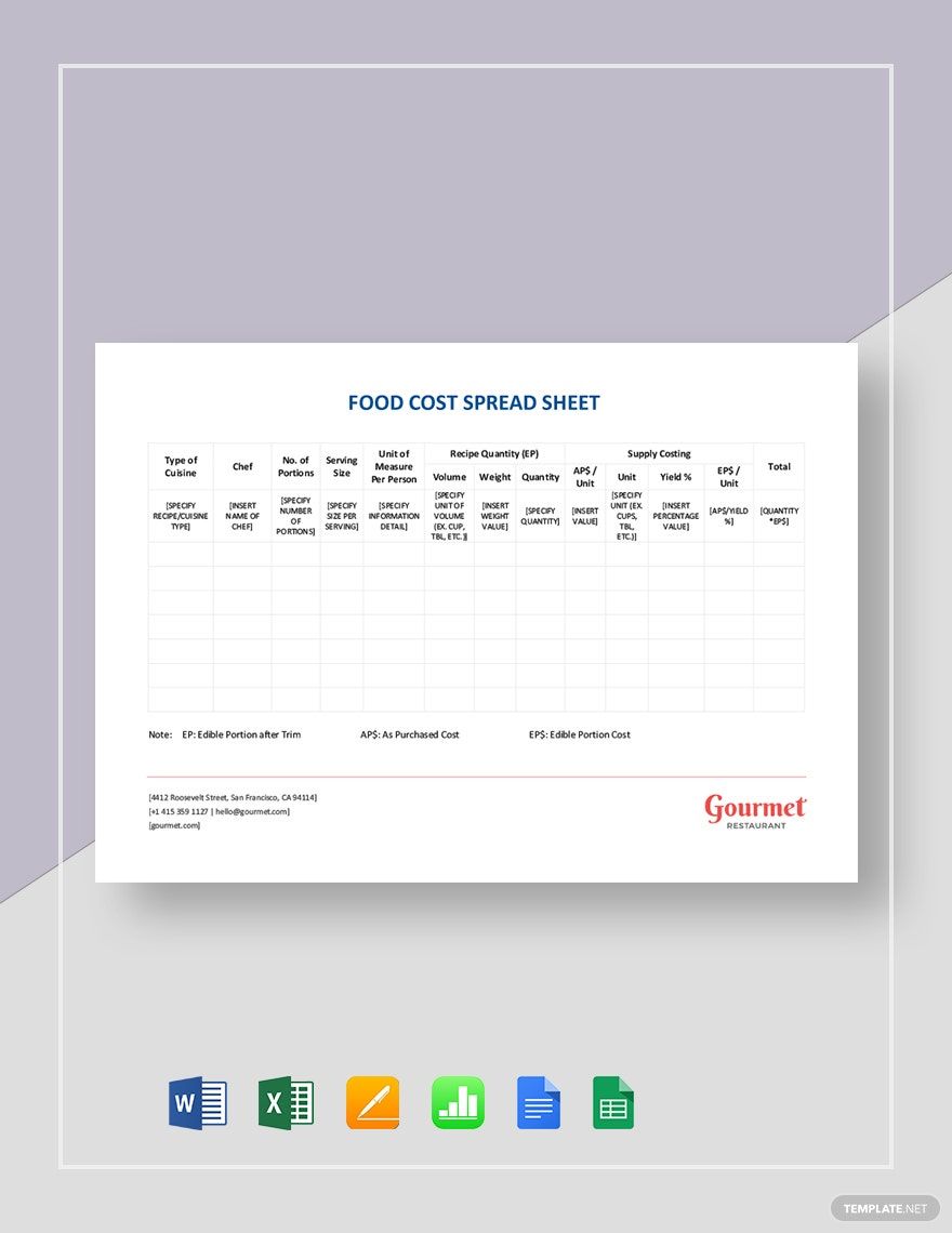 Restaurant Food Cost Spreadsheet Template Download in Word Google