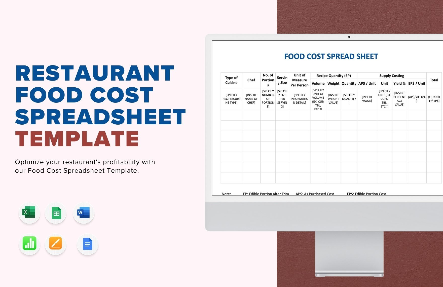 Restaurant Food Cost Spreadsheet Template