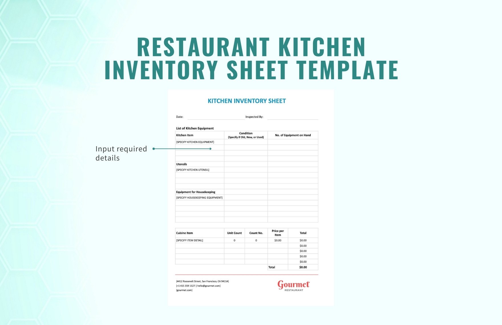 Restaurant Kitchen Inventory Sheet Template